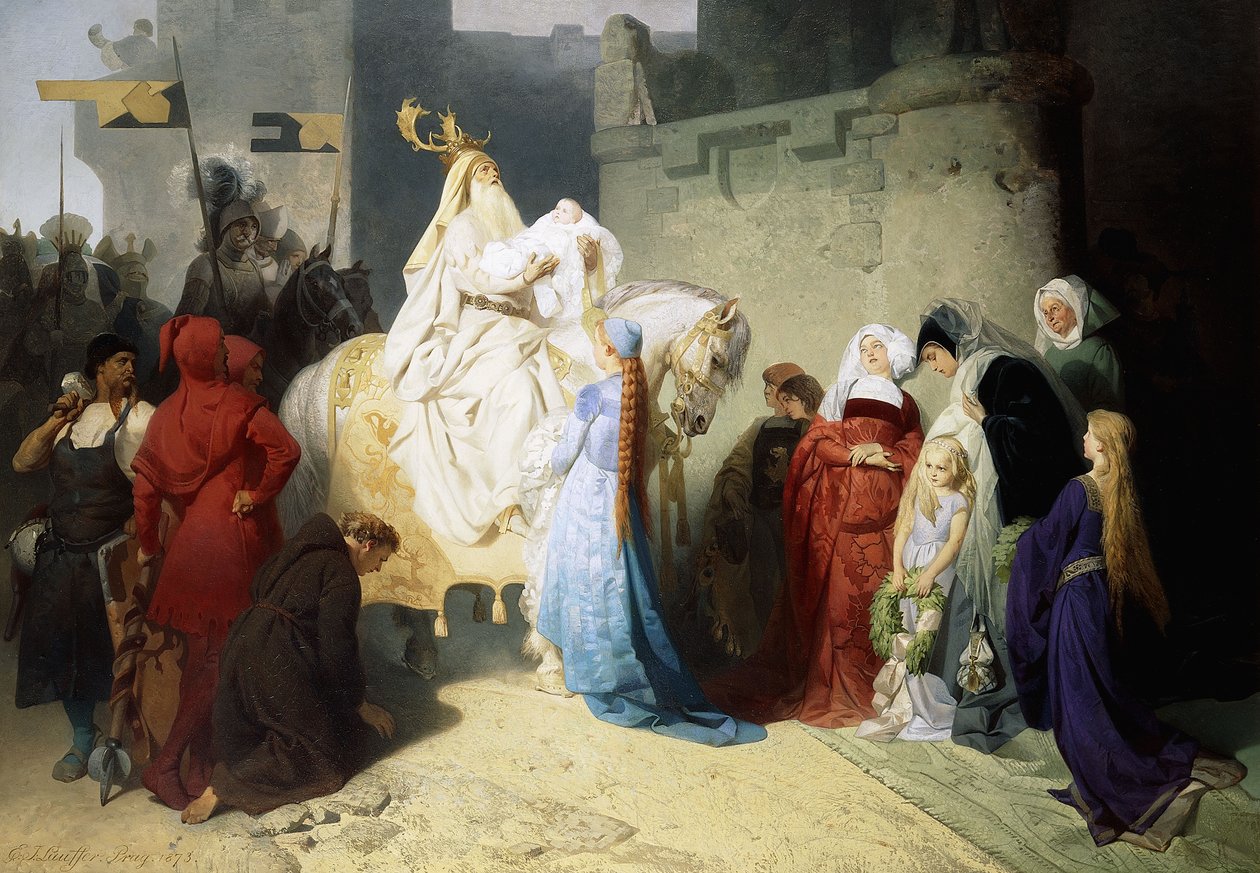 Merlin presenterar framtidens kung Arthur, 1873 av Emil Johann Lauffer