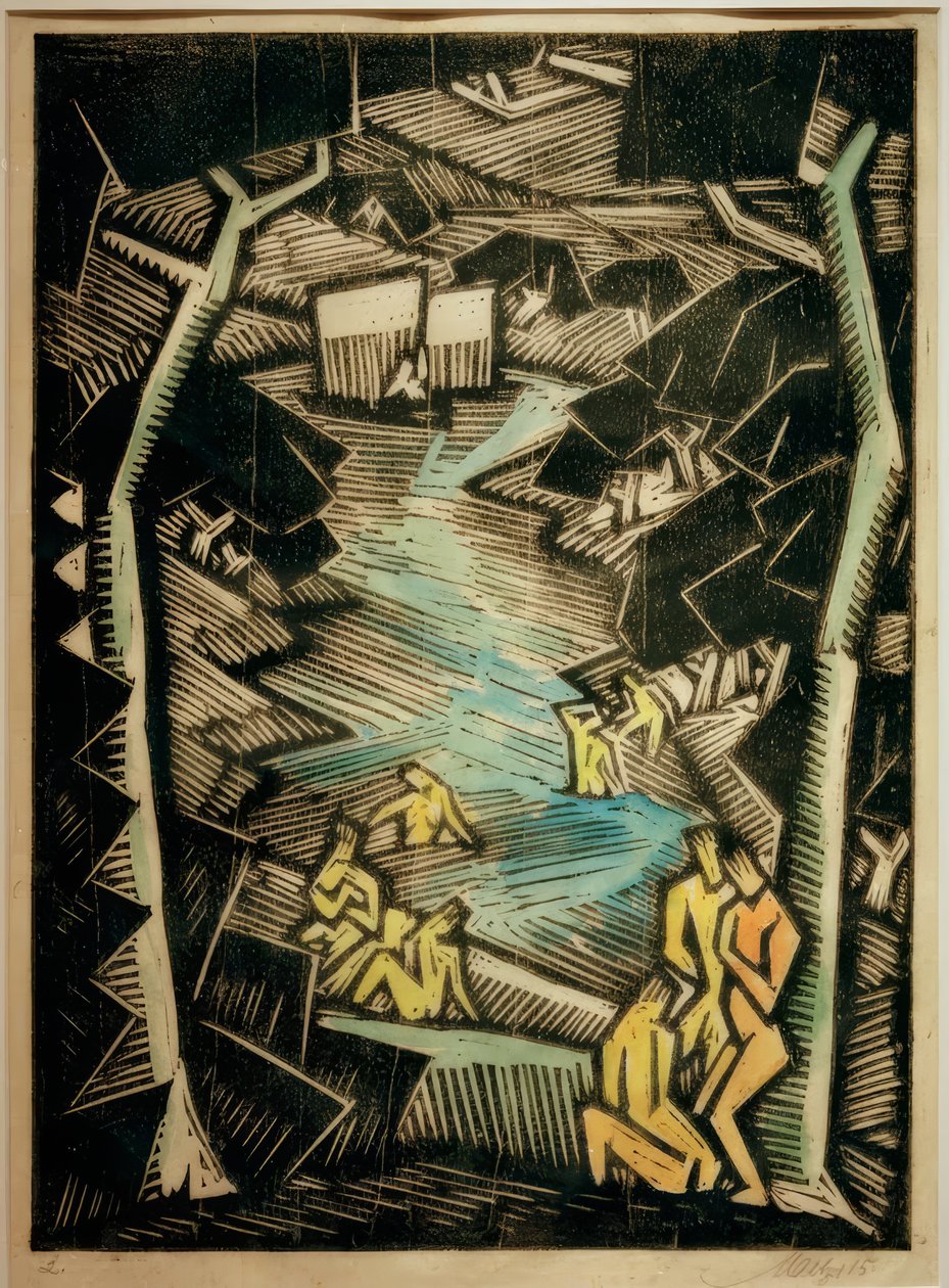 Badande vid skogssjön av Emil Maetzel