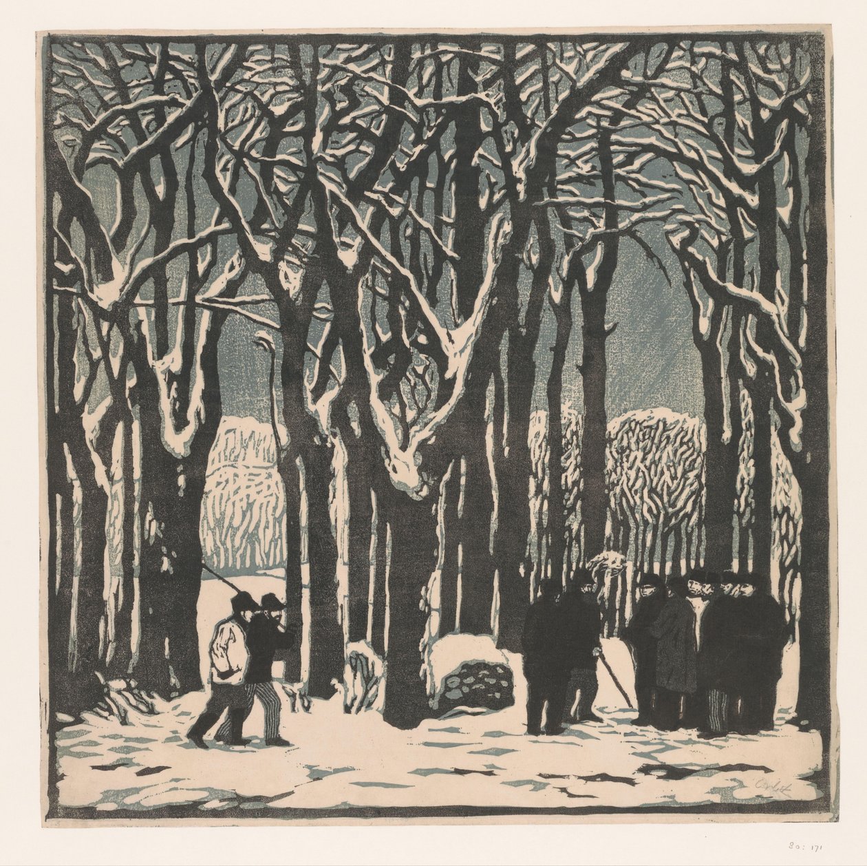 Män i en vinterskog av Emil Orlik (signed by artist)
