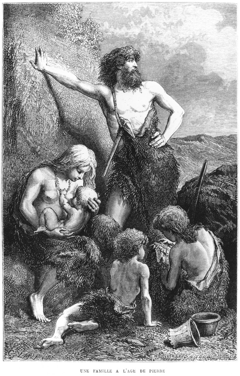 En familj under stenåldern, illustration från 