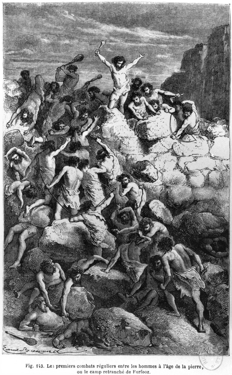 First Fights of the Stone Age, illustration från 