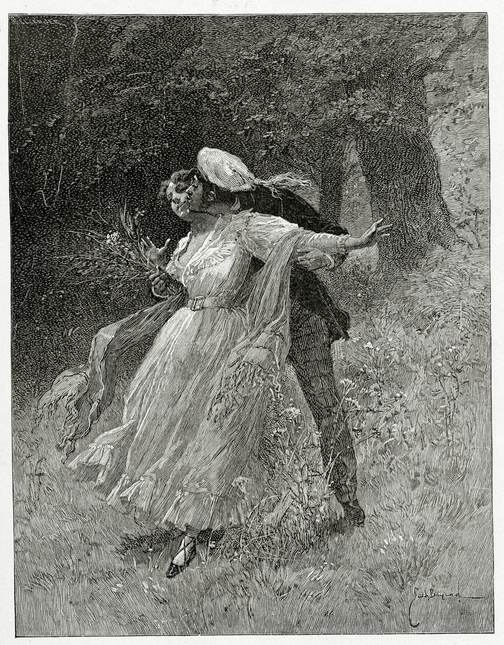 Ungdom, Les Chansons des Rues et des Bois, 1800-talet (bw-gravyr) av Emile Antoine Bayard