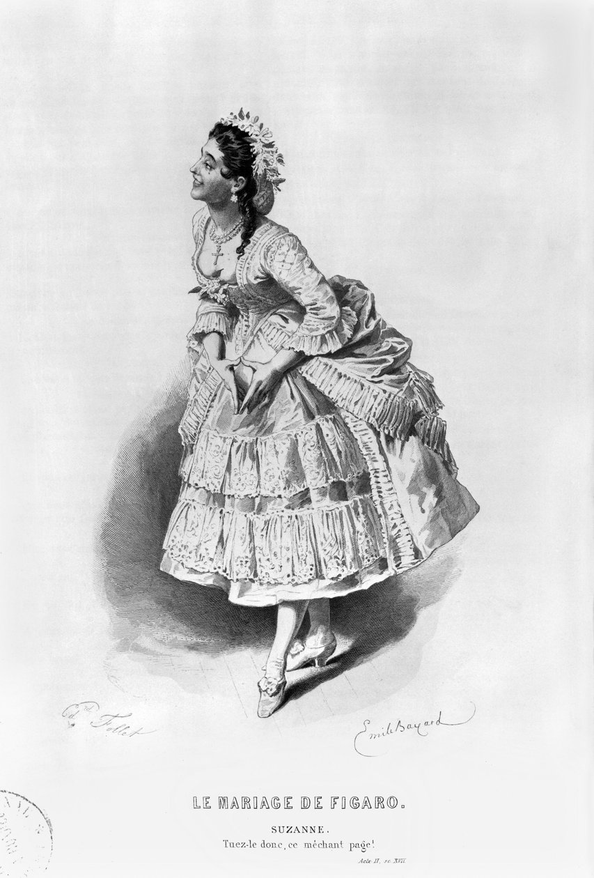 Suzanne, illustration från akt II, scen 17 av "Figaros bröllop" av Pierre Augustin Caron de Beaumarchais (1732-99) graverad av Edouard Follet (1800-talet) av Emile Antoine Bayard