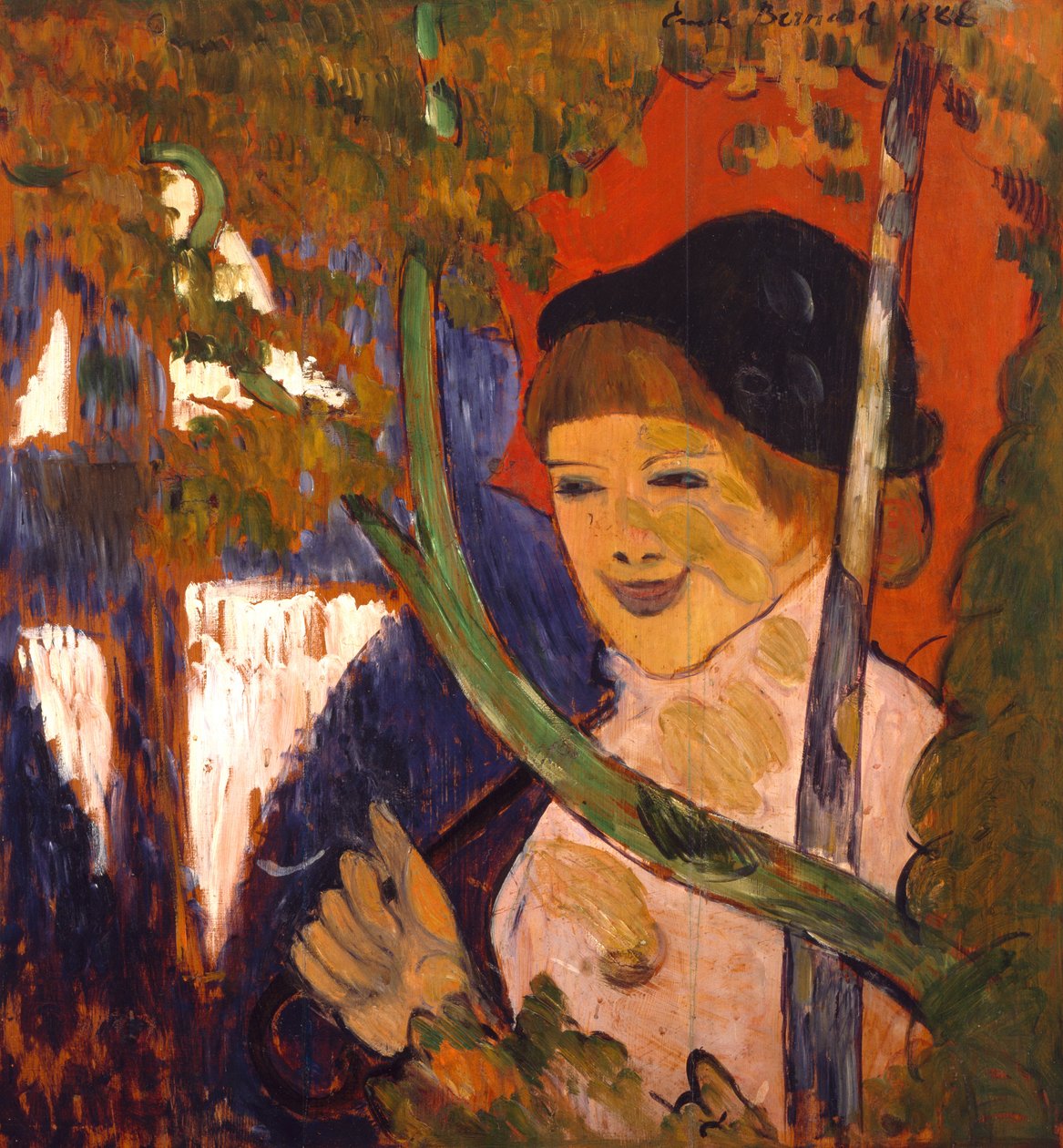 Breton flicka med ett rött paraply, 1888 av Emile Bernard