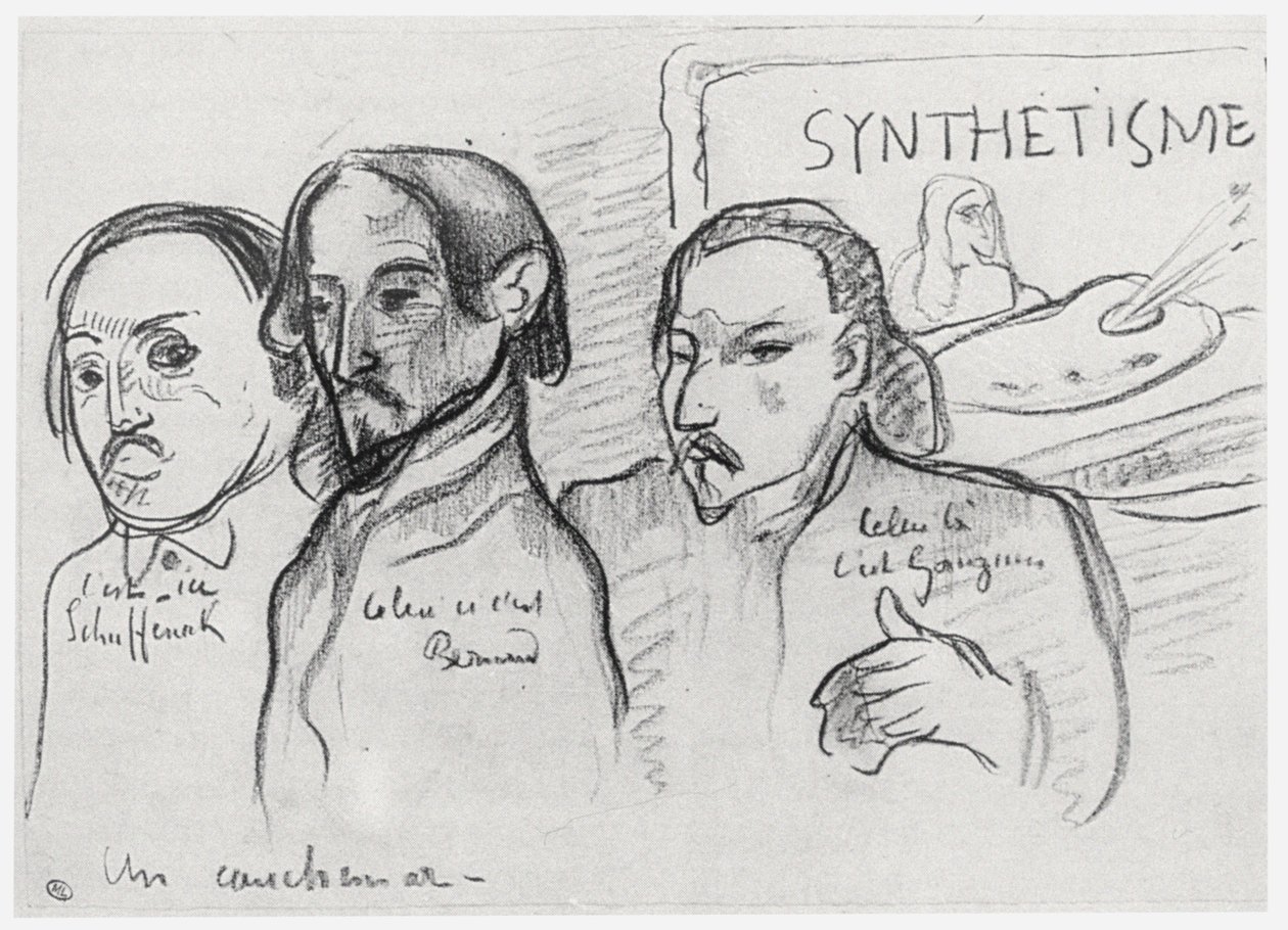 Porträtt av Gauguin, Bernard och Schuffenecker av Emile Bernard
