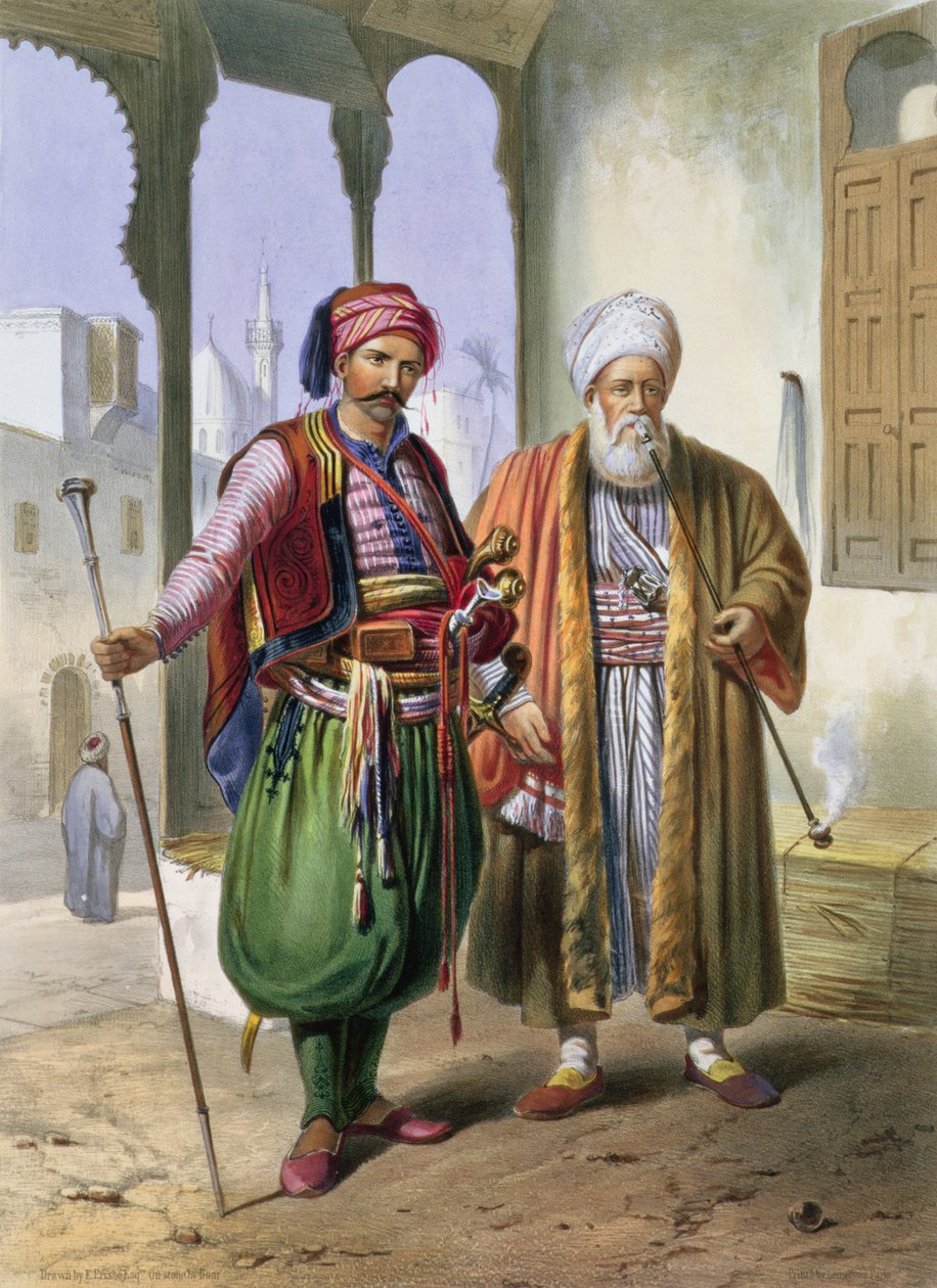 En janitsjare och en köpman i Kairo, illustration från "Nildalen", graverad av puben Charles Bour (1814-81). av Lemercier, 1848 av Emile Prisse d