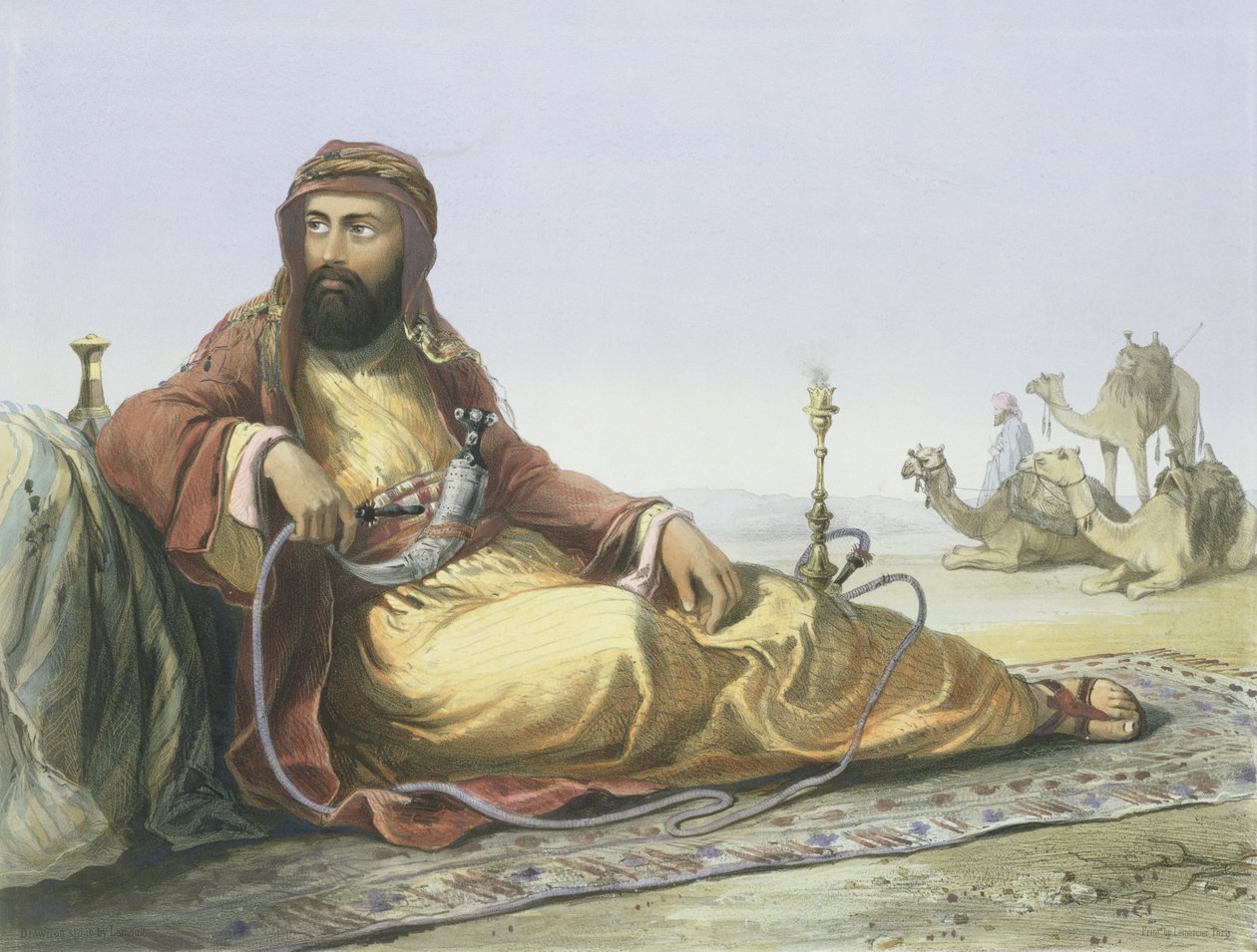 En arab som vilar i öknen, titelsida från "Nilens dal", graverad av Lemoine, utgiven av Lemercier 1848. av Emile Prisse d