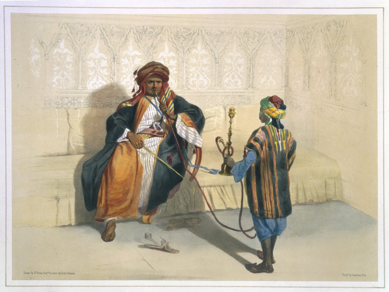 En arabisk sheikh som röker, illustration från "The Valley of the Nile", graverad av Saint Germain, pub. av Lemercier, 1848 av Emile Prisse d
