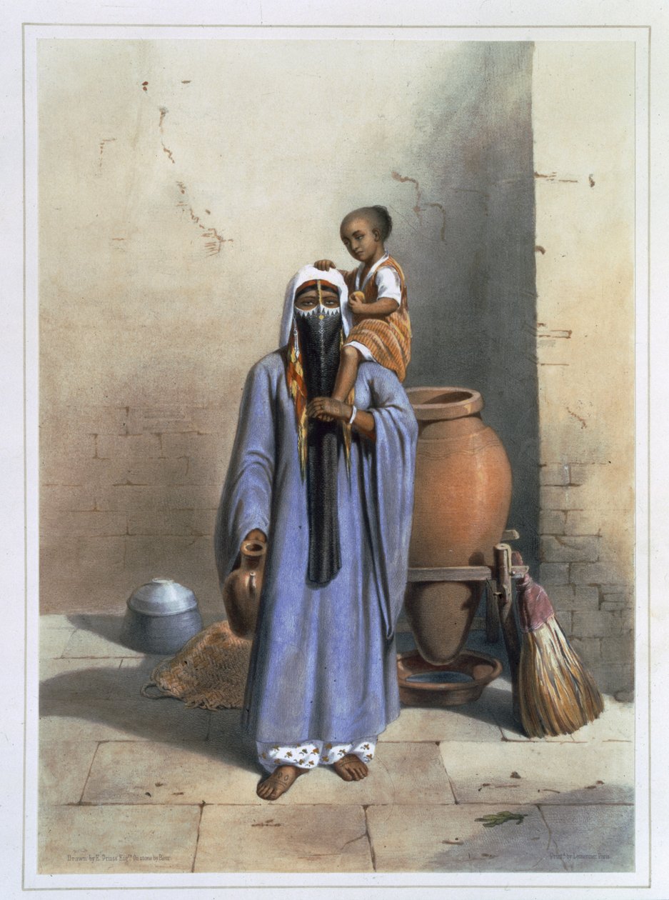 Fellah Woman and Child, illustration från "The Valley of the Nile", graverad av Charles Bour (1814-81) pub. av Lemercier, 1848 av Emile Prisse d