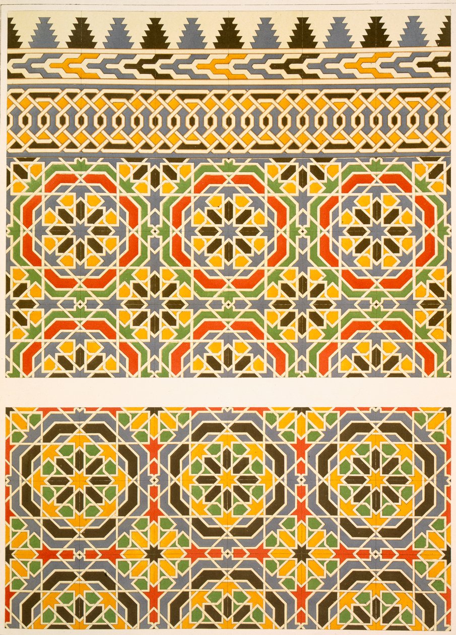Geometrisk keramikdekoration (fajans) från Cheykhouns moské, 1800-talet (tryck) av Emile Prisse d