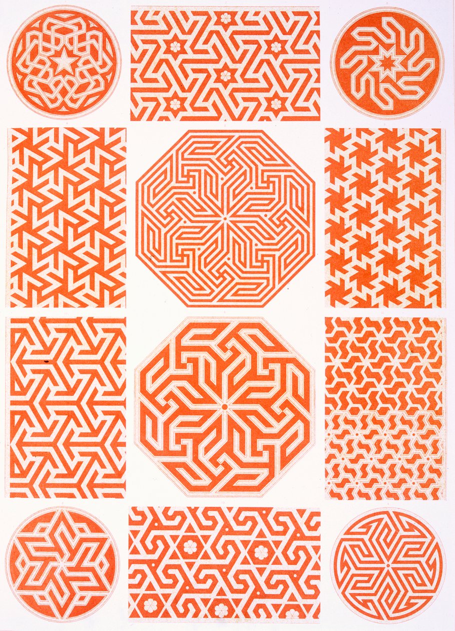 Stuckdekoration: olika geometriska mönster, 1800-talet (tryck) av Emile Prisse d