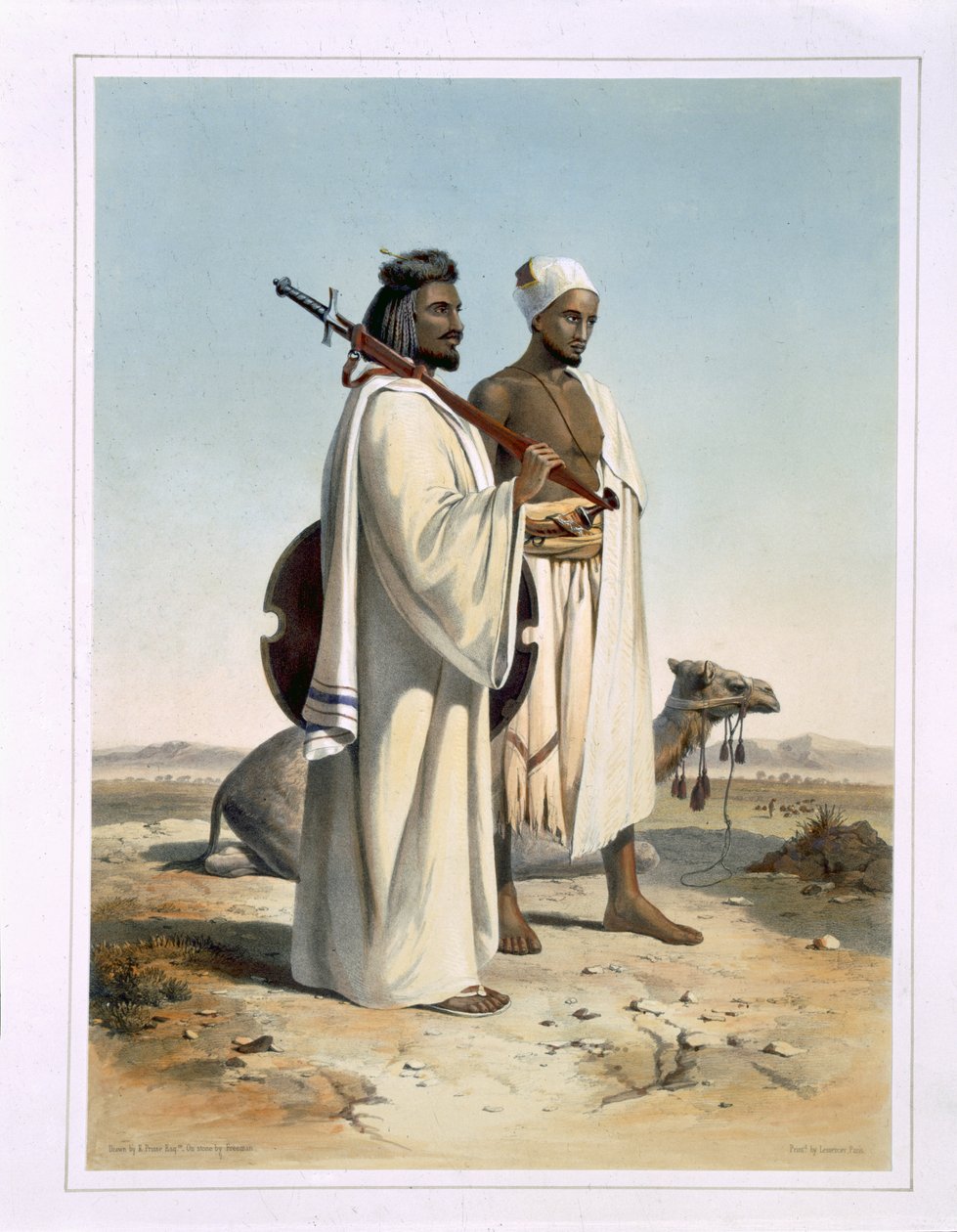 Ababda, nomader i östra Thebaidöknen, illustration från "The Valley of the Nile", graverad av Freeman, publicerad av Lemercier, 1848. av Emile Prisse d