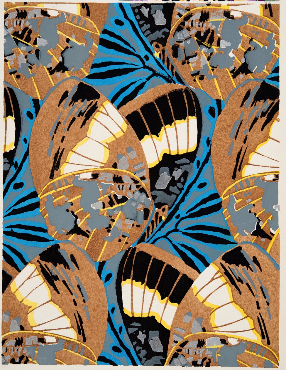 Detalj från Plate 20, från Papillons, pub. 1925 (pochoirtryck) av Émile Allain Séguy