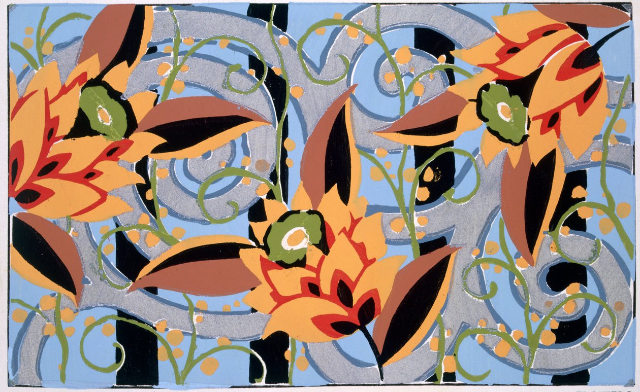 Blommor och bladverk, ca 1925 (pochoirtryck) av Émile Allain Séguy