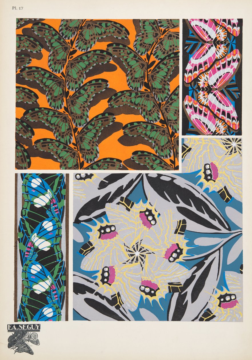 Tallrik 17, från Butterflies, pub. 1925 (stenciltryck) av Émile Allain Séguy