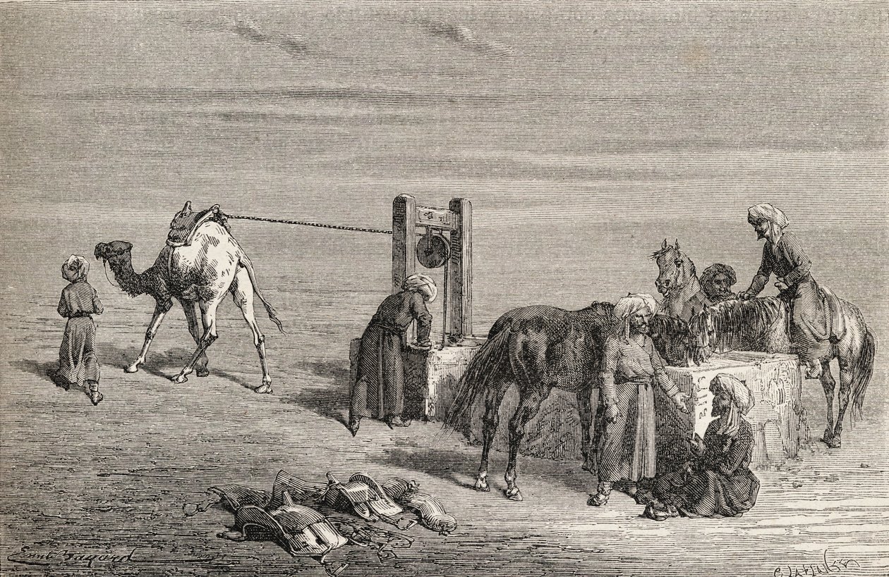 En brunn i öknen mellan Samarkand och Karshi, Uzbekistan, illustration från 