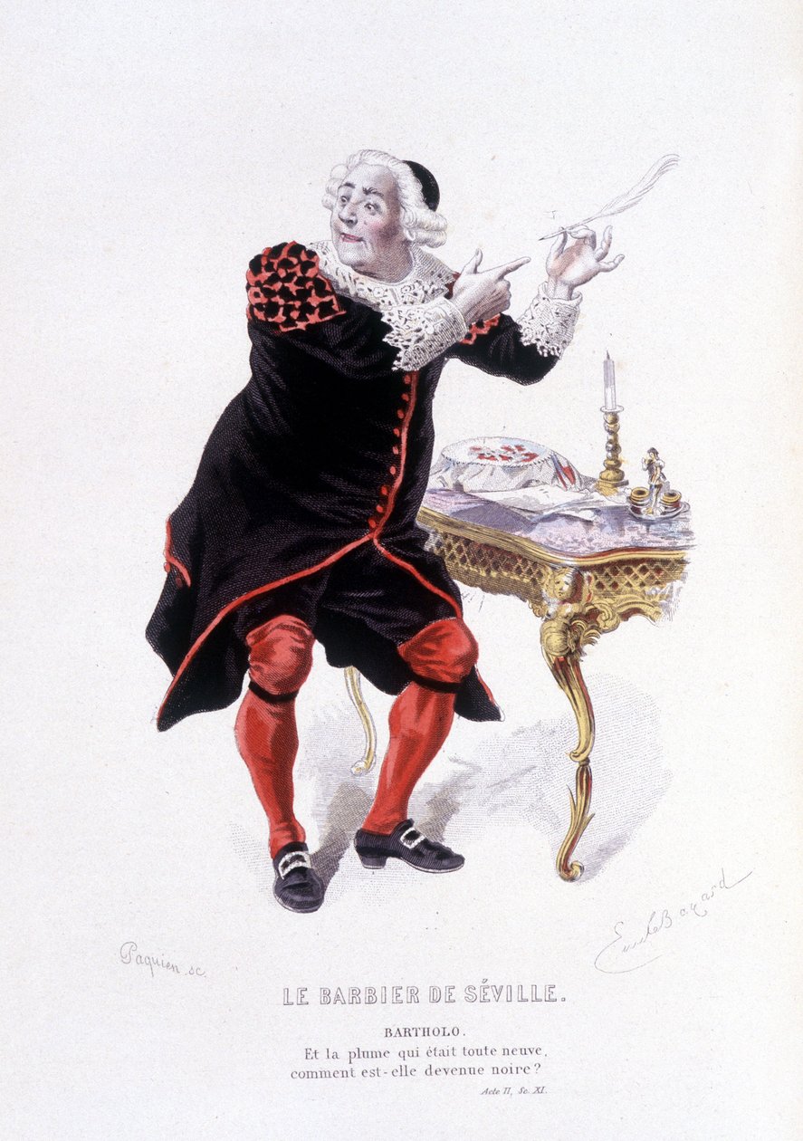 Bartholo i Barberaren i Sevilla i Ovre complet de Beaumarchais (1732-1799) av Edouard Fournier, Ed Laplace, Sanchez et Cie, Paris 1876 (gravyr) Här Bartholo i Barberaren i Sevilla av Emile Antoine Bayard