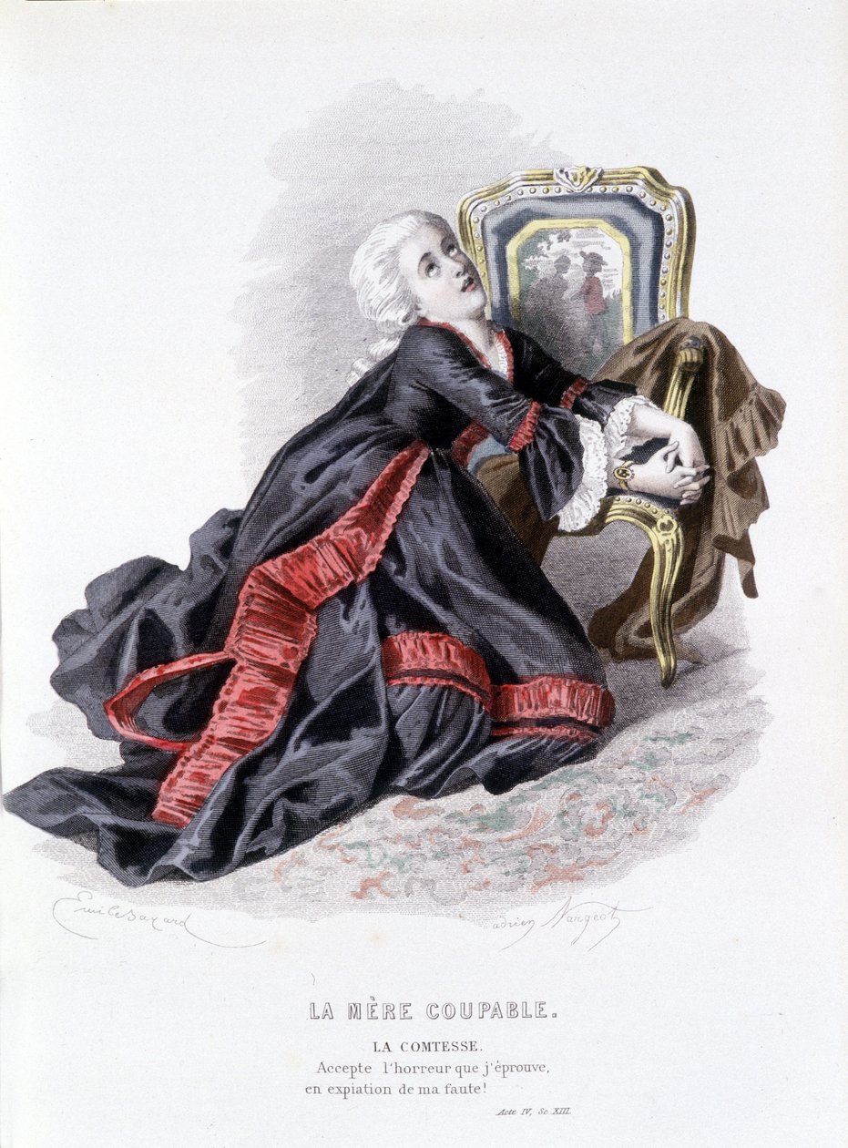 Komplett verk av Beaumarchais (1732-1799) av Edouard Fournier, Ed. Laplace, Sanchez et Cie, Paris 1876 (gravyr) av Emile Antoine Bayard