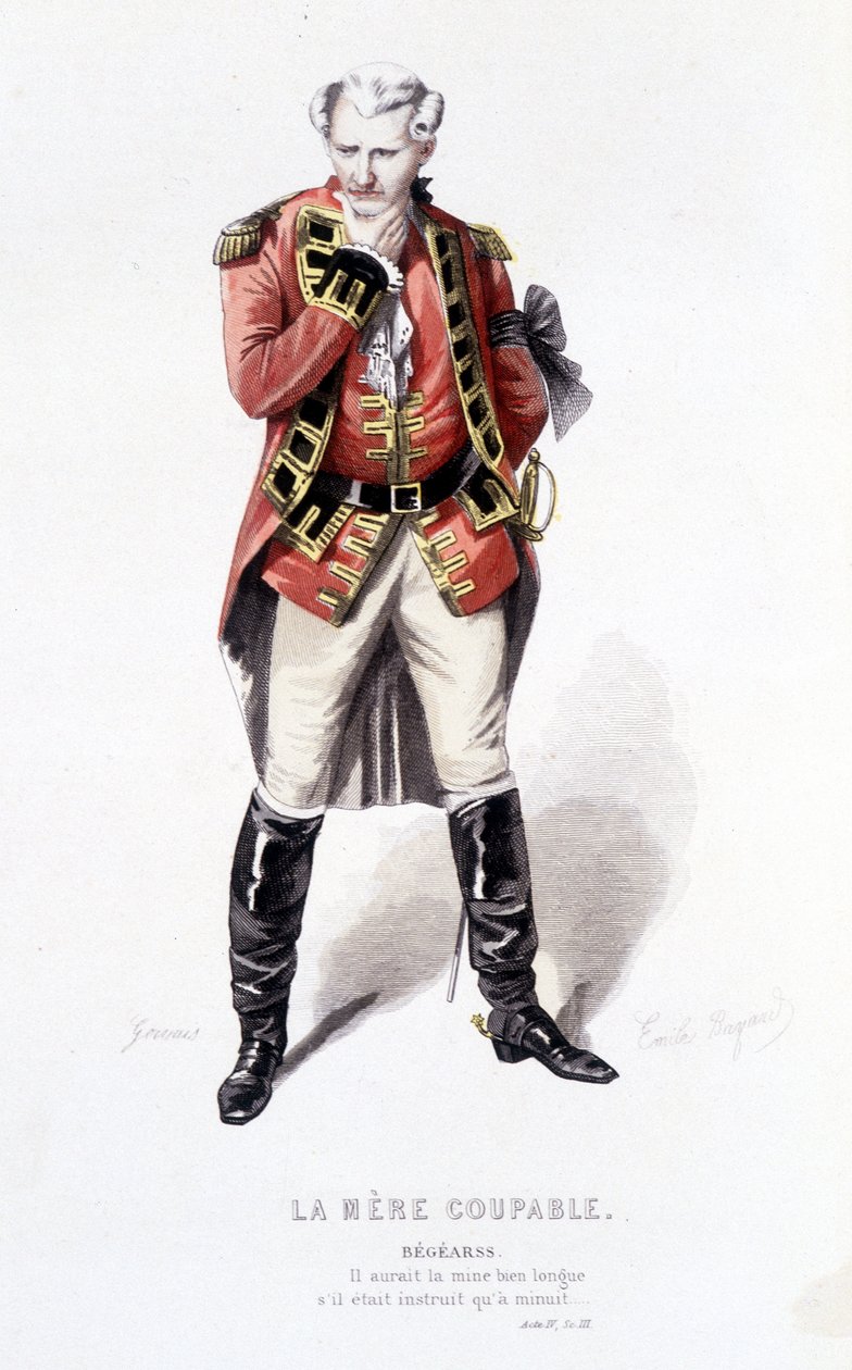 Komplett verk av Beaumarchais (1732-1799) av Edouard Fournier. teckning av Emile Bayard. Ed. Laplace, Sanchez et Cie, Paris 1876. Det här är Begearss i "The guilty mother" av Emile Antoine Bayard