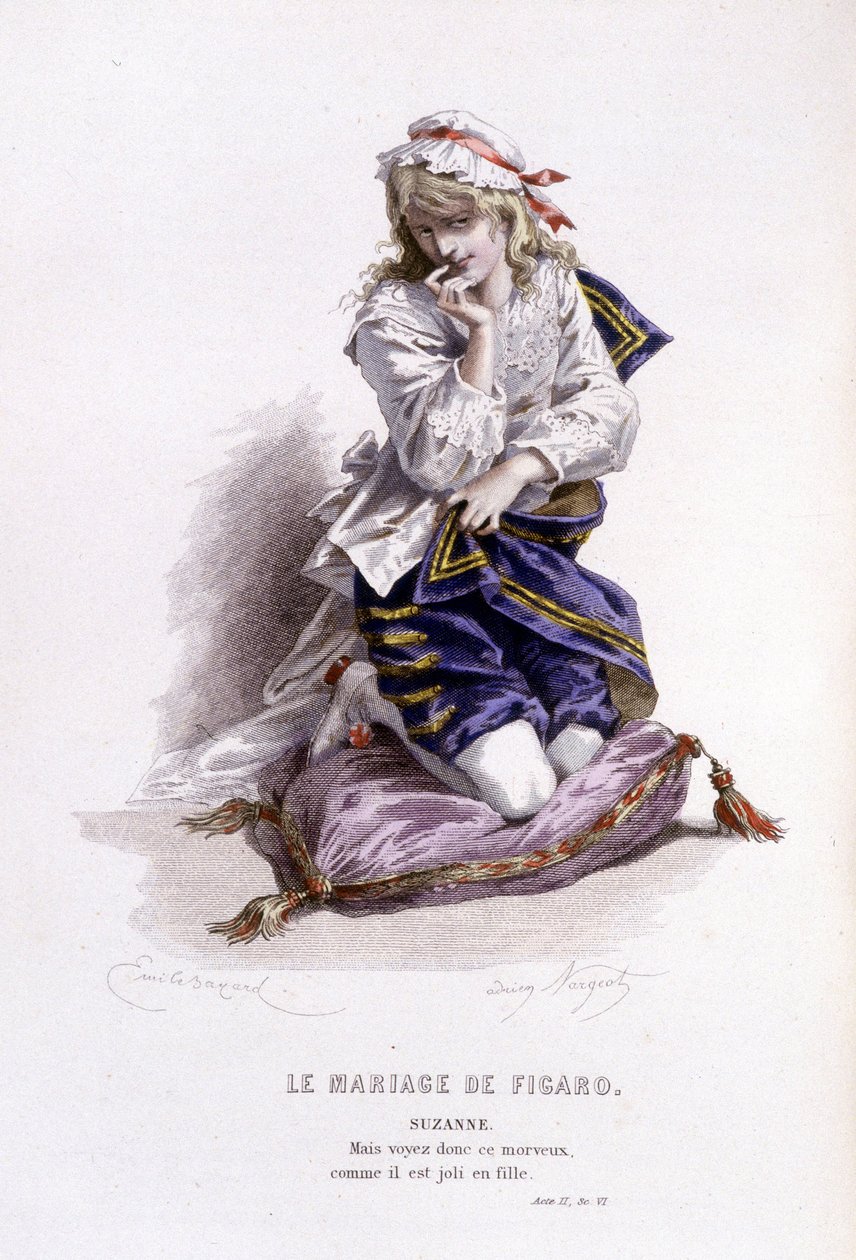 Beaumarchais (1732-1799) kompletta verk av Edouard Fournier. teckning av Emile Bayard. Ed. Laplace, Sanchez et Cie, Paris 1876. Detta är Suzanne i "Figaros bröllop". av Emile Antoine Bayard