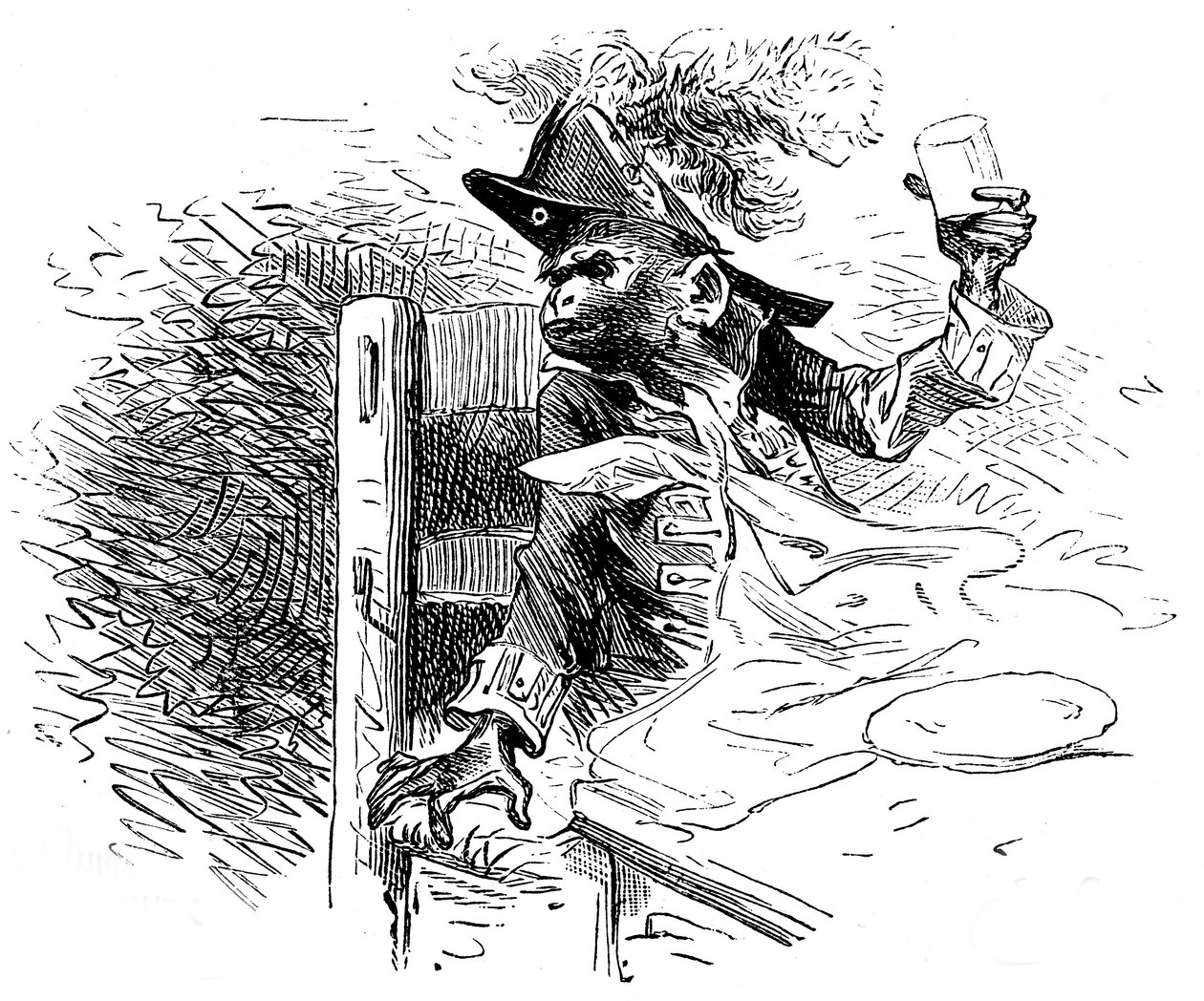 Illustration av Emile Bayard till Hector Malots roman "Sans Famille ": Joli-Coeur (vackert hjärta), den lärda apan i Monsieur Vitalis