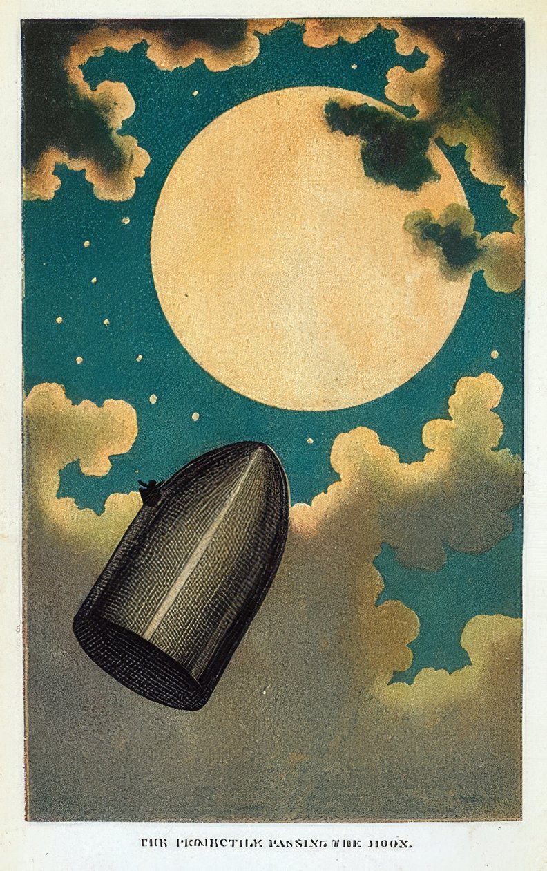 Illustration till boken From Earth to the Moon av Jules Verne. 1877 av Emile Antoine Bayard