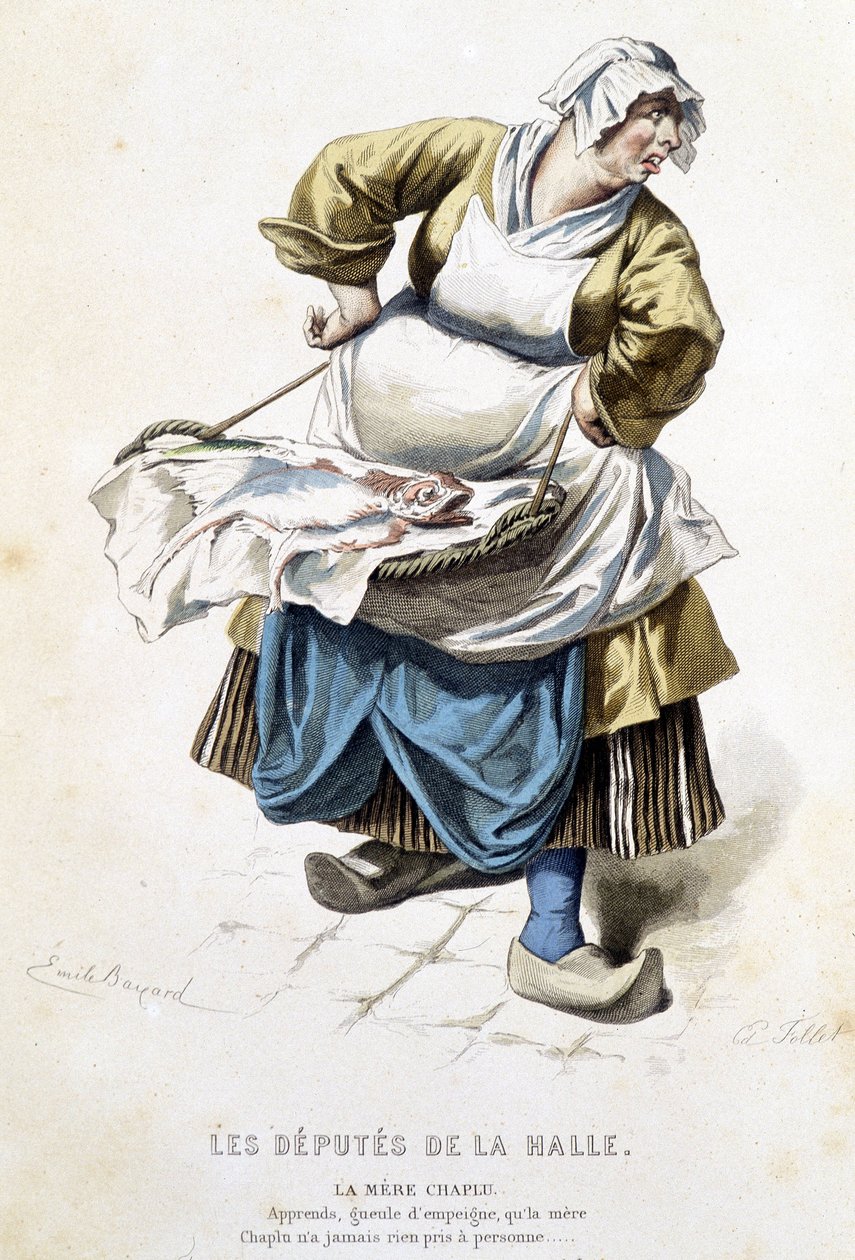 Moder Chaplu i "" Hallens ställföreträdare "" - i "" Kompletta verk av Beaumarchais "", teckningar av Emile Bayard, red. Laplace Sanchez & cie, Paris av Emile Antoine Bayard