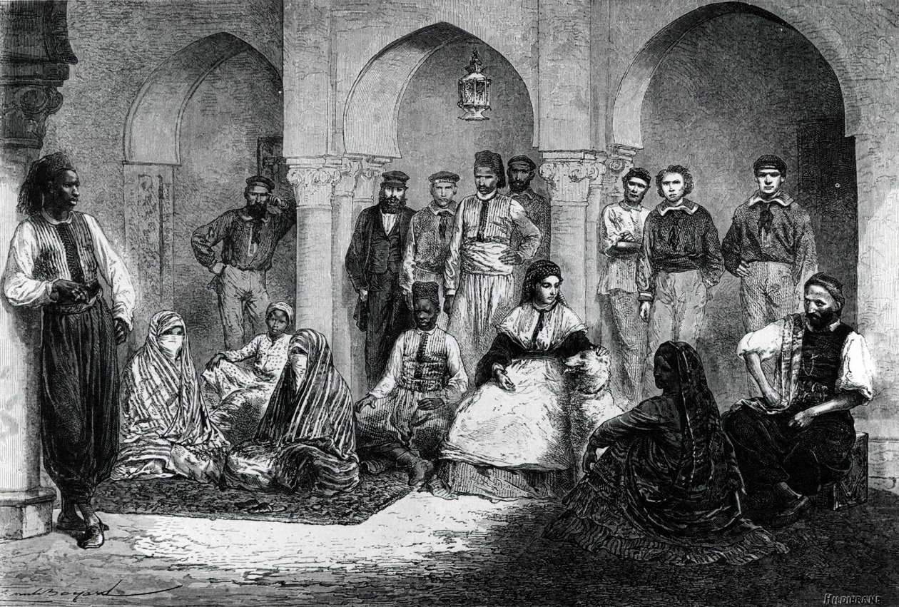 Miss Tinne med sin huspersonal, Alger, illustration från 