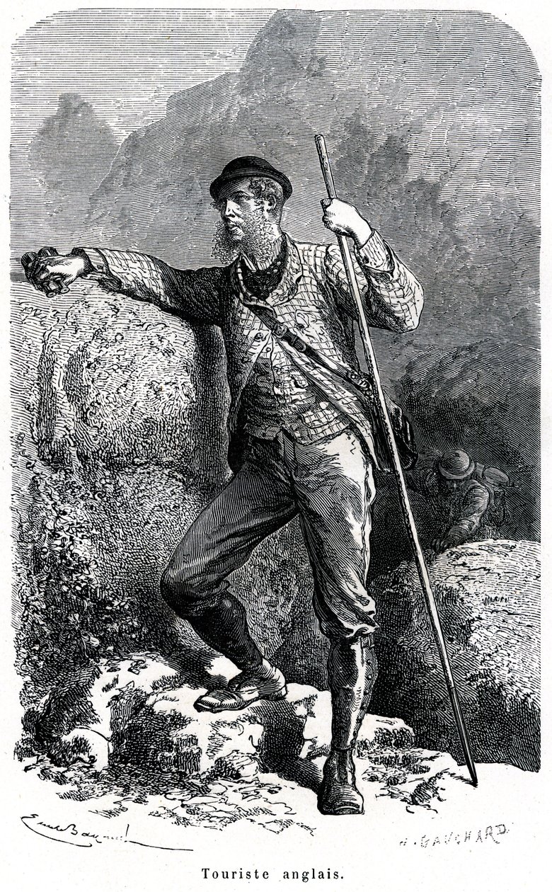 Porträtt av engelsk turist av Emile Bayard - turism på 1800-talet - illustration av boken "" Moors and Characters of Peoples", upplaga 1884 - av Emile Antoine Bayard