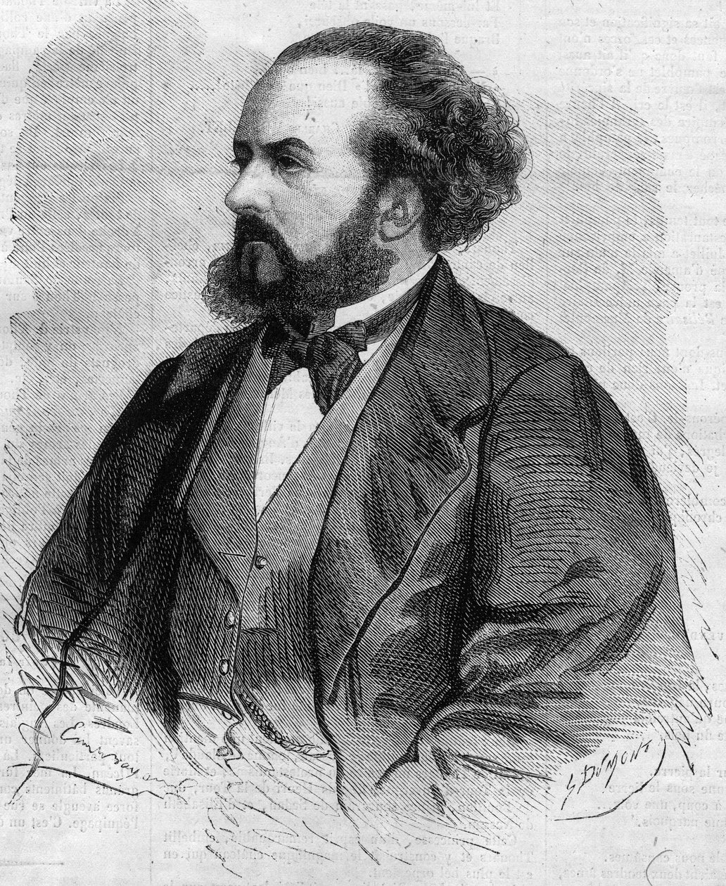 Porträtt av Gustave Hippolyte (Gustave-Hippolyte) Roger (1815-1879), fransk tenor - teckning av Emile Bayard av Emile Antoine Bayard