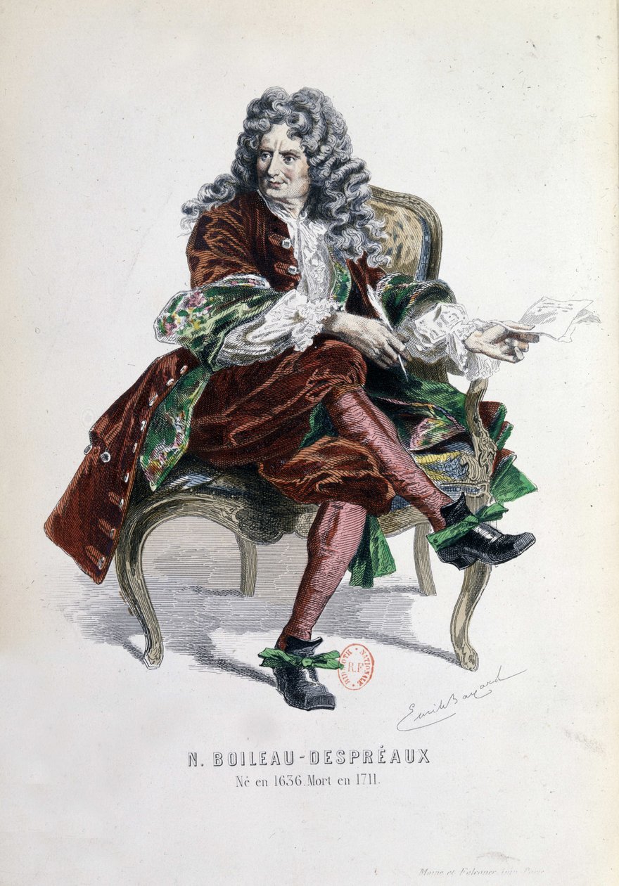 Porträtt av Nicolas Boileau Despreaux (Boileau-Despreaux) (1636-1711) i "Works of Nicolas Boileau" Paris 1873 (gravyr) av Emile Antoine Bayard