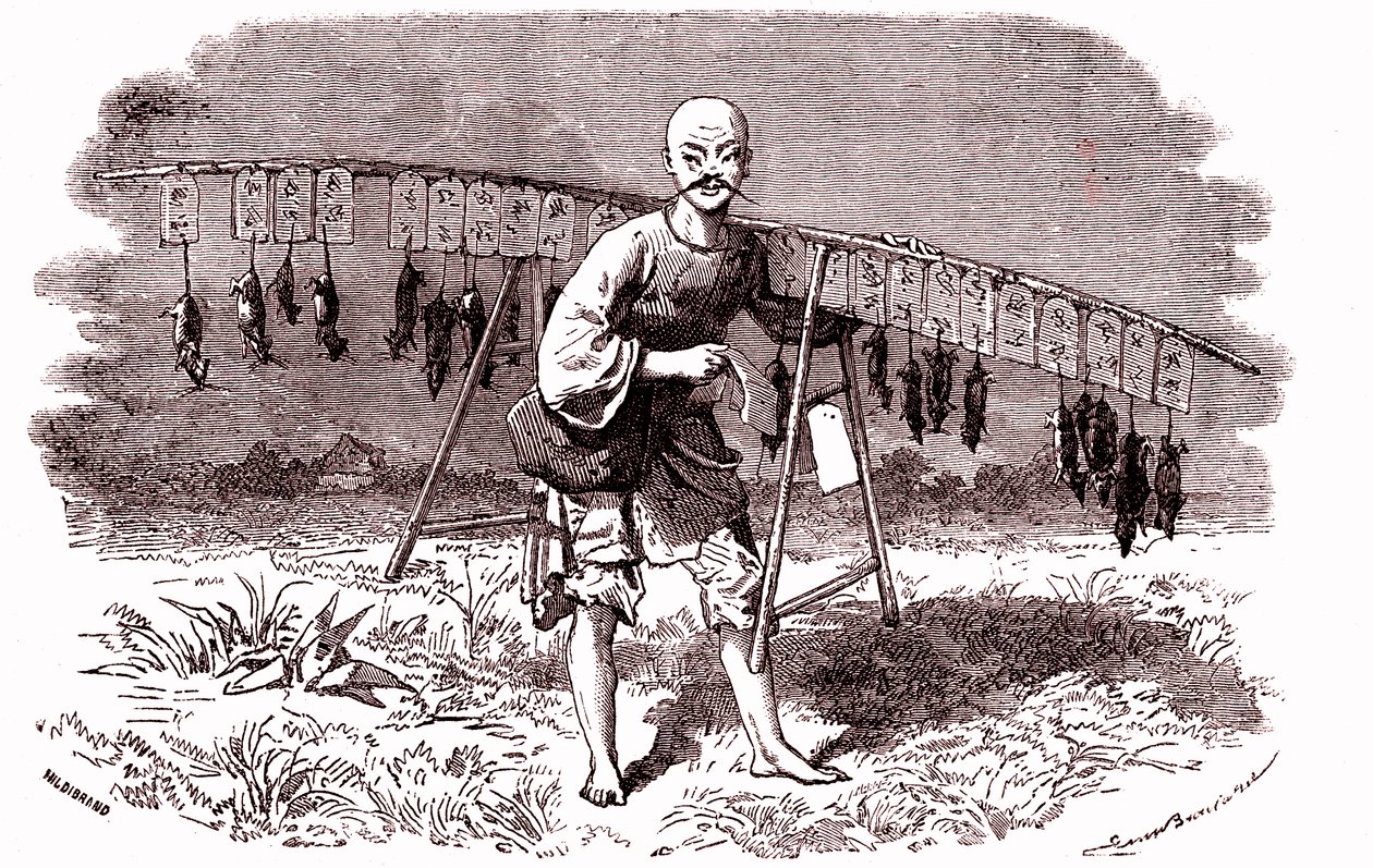 Råttmördare i Kina. 1874 (gravyr) av Emile Antoine Bayard