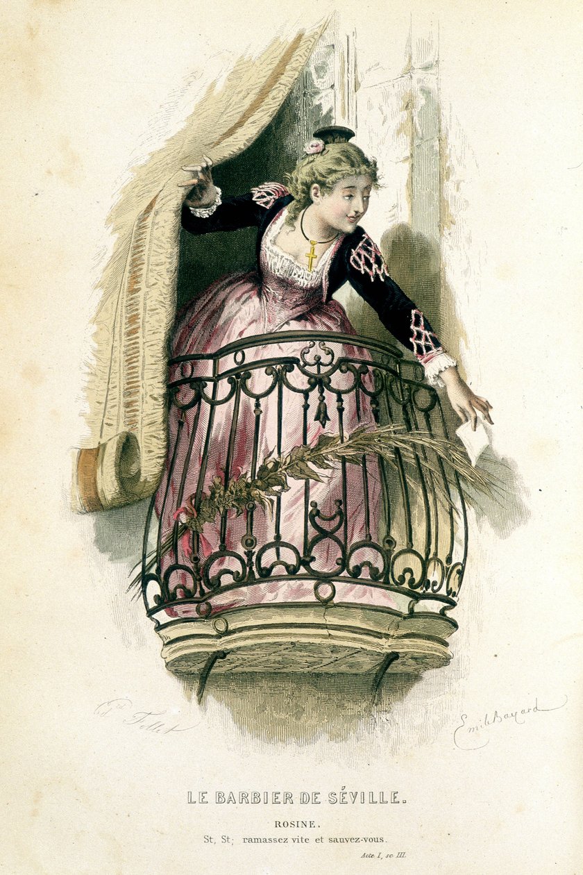 Rosine i "Barberaren i Sevilla" - i "Oeuvres complètes de Beaumarchais", teckningar av Emile Bayard, ed. Laplace Sanchez & cie, Paris av Emile Antoine Bayard