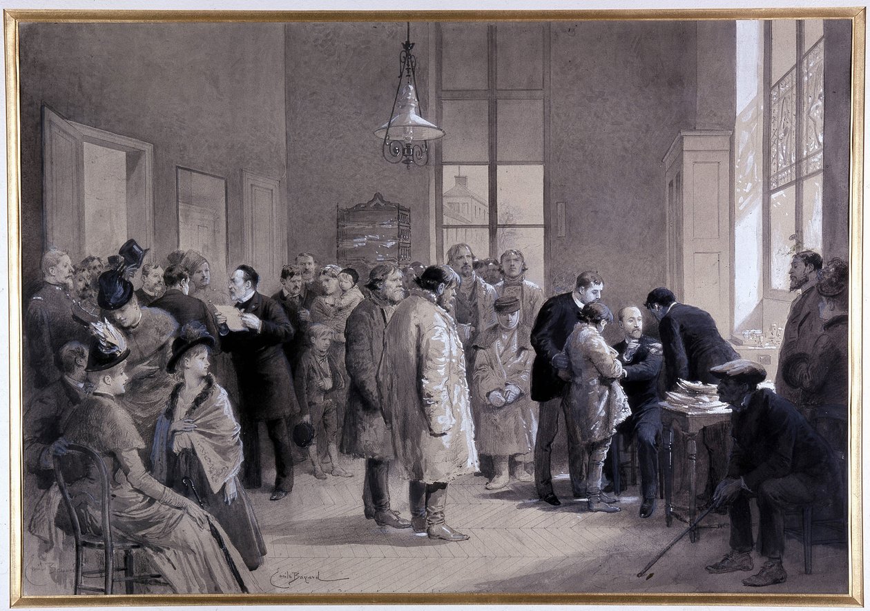 Scener av ympning i normalskolans laboratorium 1886 (ritning) av Emile Antoine Bayard