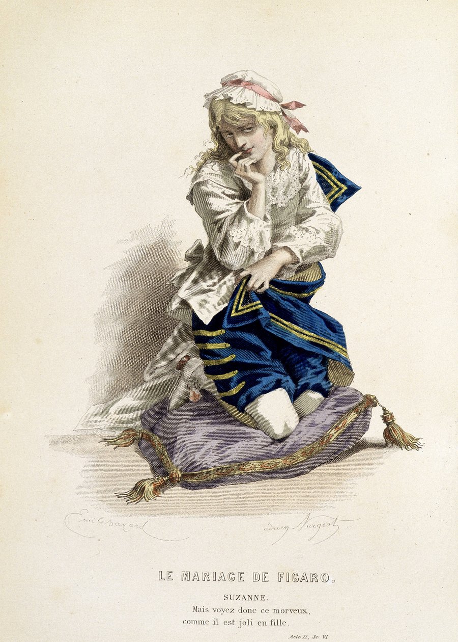 Suzanne i "" The Marriage of Figaro"" - i "" Complete Works of Beaumarchais"", teckningar av Emile Bayard, red. Laplace Sanchez & cie, Paris av Emile Antoine Bayard
