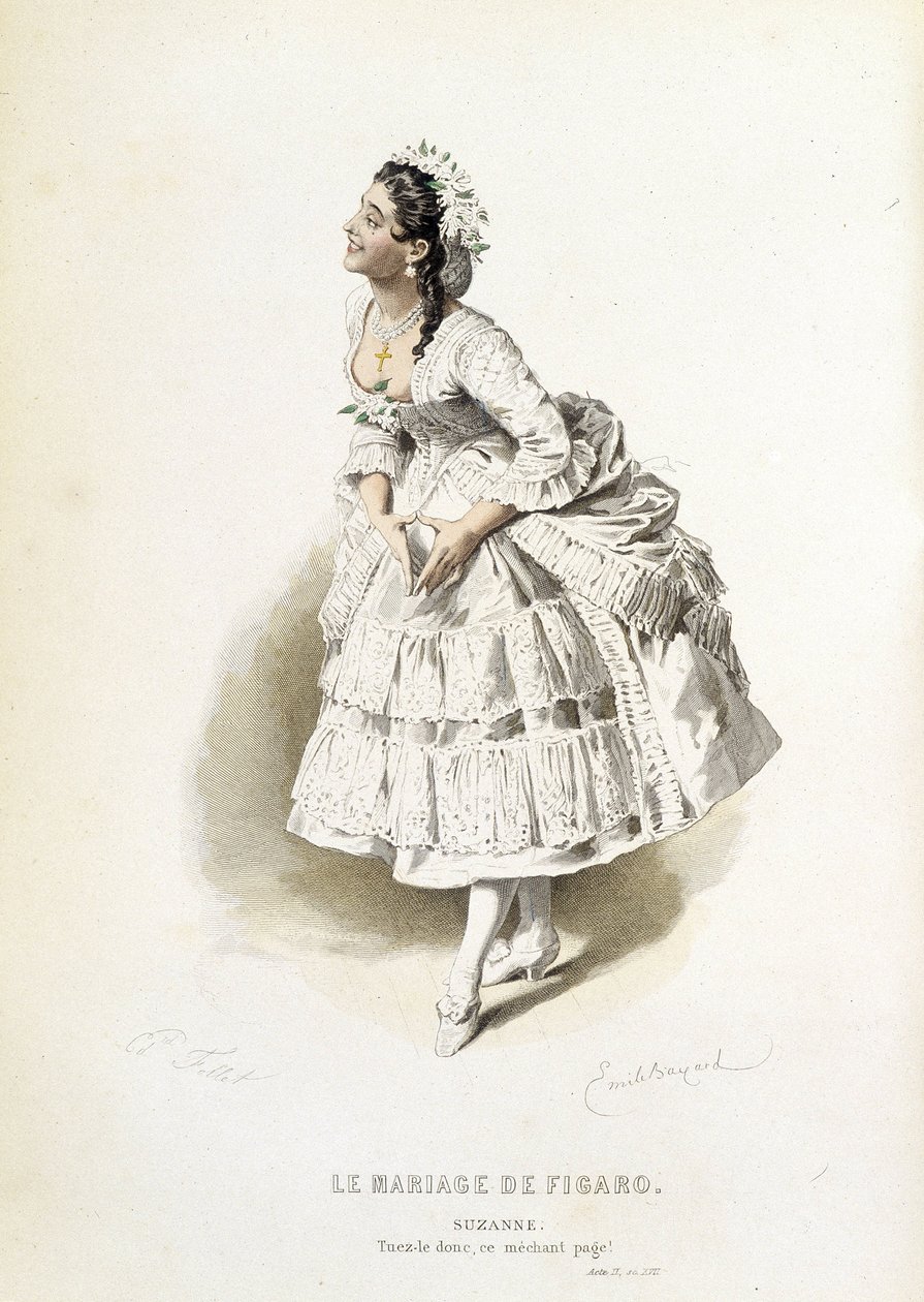 Suzanne i "" The Marriage of Figaro"" - i "" Complete Works of Beaumarchais"", teckningar av Emile Bayard, red. Laplace Sanchez & cie, Paris av Emile Antoine Bayard