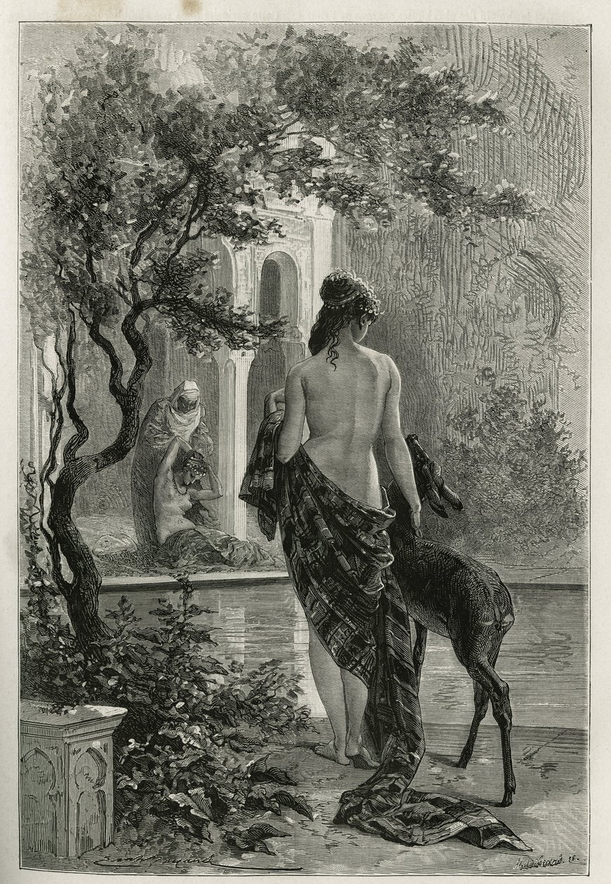 Un jardin à Fes, gravyr av Emile Bayard, för att illustrera historien om Marocko av Edmondo de Amicis, 1875, publicerad i tour du monde, under ledning av Edouard Charton av Emile Antoine Bayard
