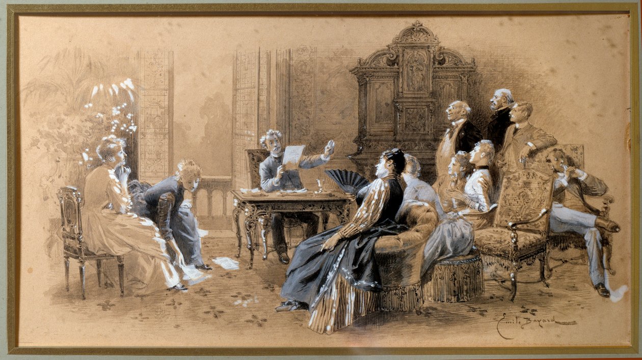 Författaren Alexandre Dumas Jr. (1824-1895) läser sina verk Lavis d