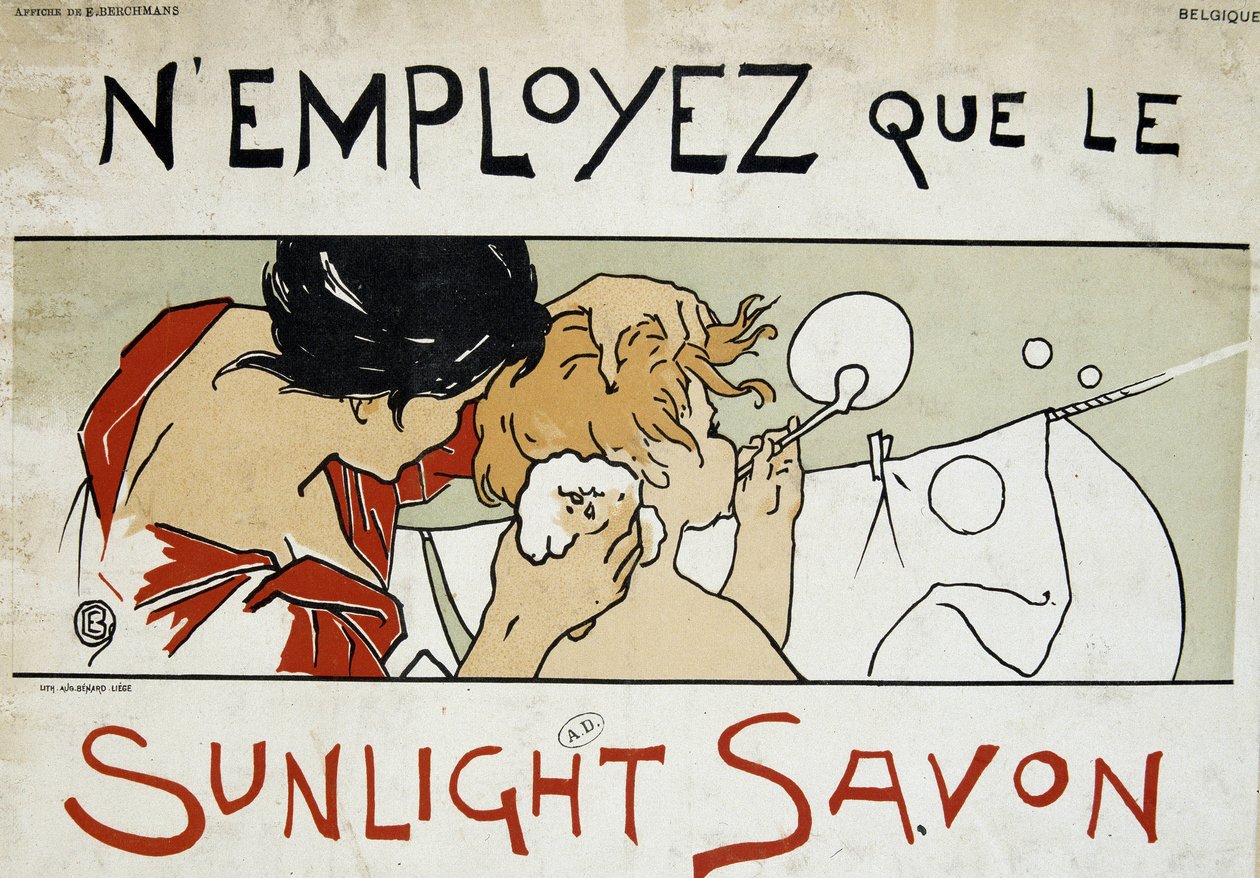 Använd endast Sunlight-tvål, mamma som sköter sitt barns toalett och utökad tvätt - av Berchmans, sent 1800-tal av Émile Berchmans
