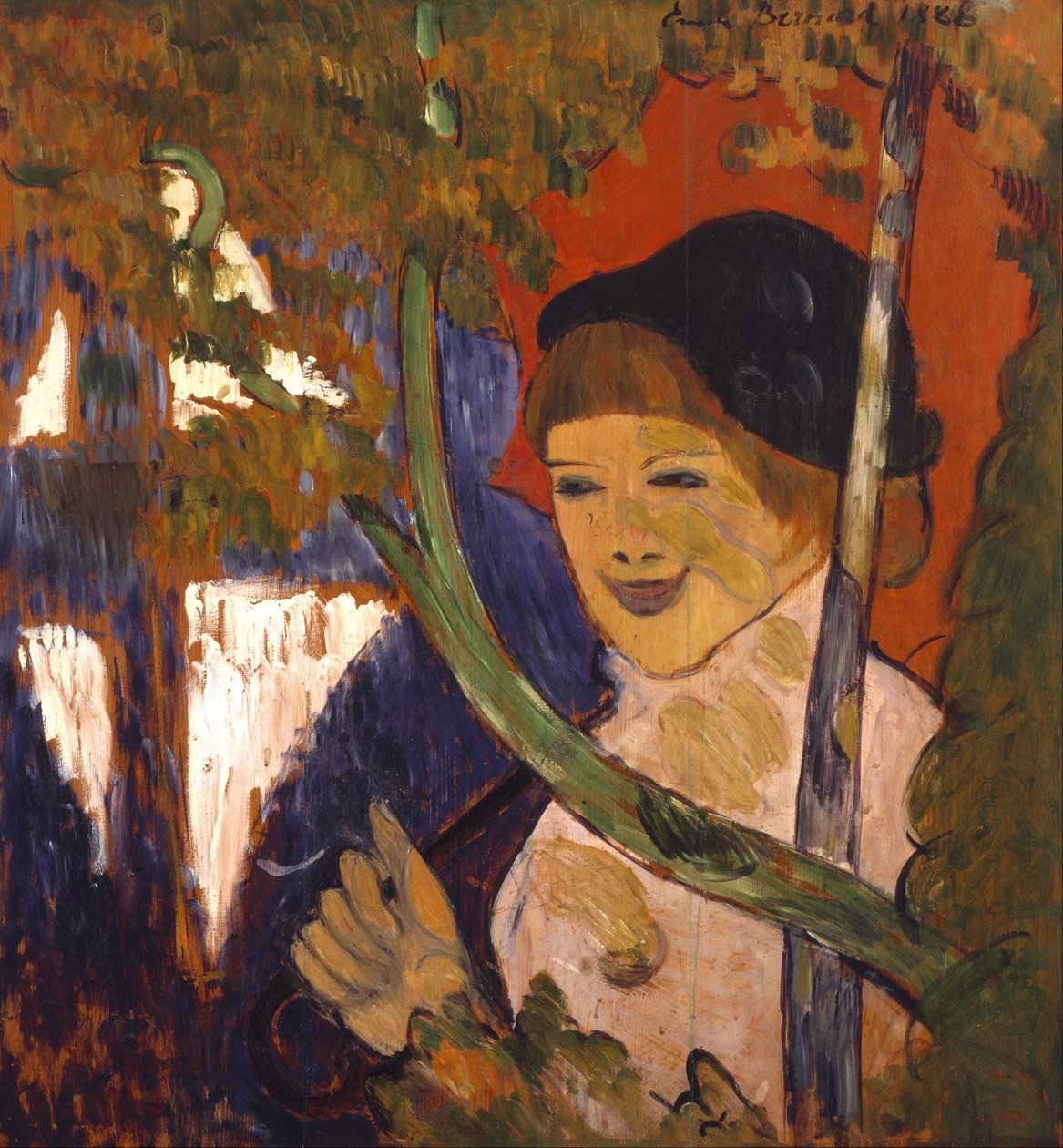 Bretonisk flicka med ett rött paraply av Emile Bernard