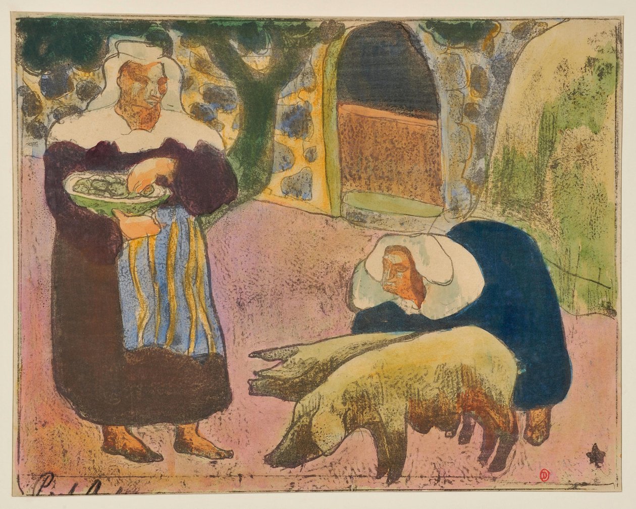 Bretonska kvinnor som matar grisarna av Emile Bernard