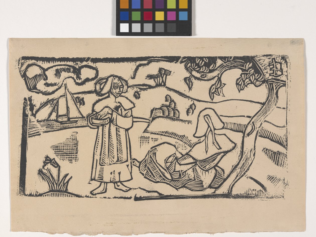 Deux Bretonnes (två bretonska kvinnor) (träblockstryck) av Emile Bernard