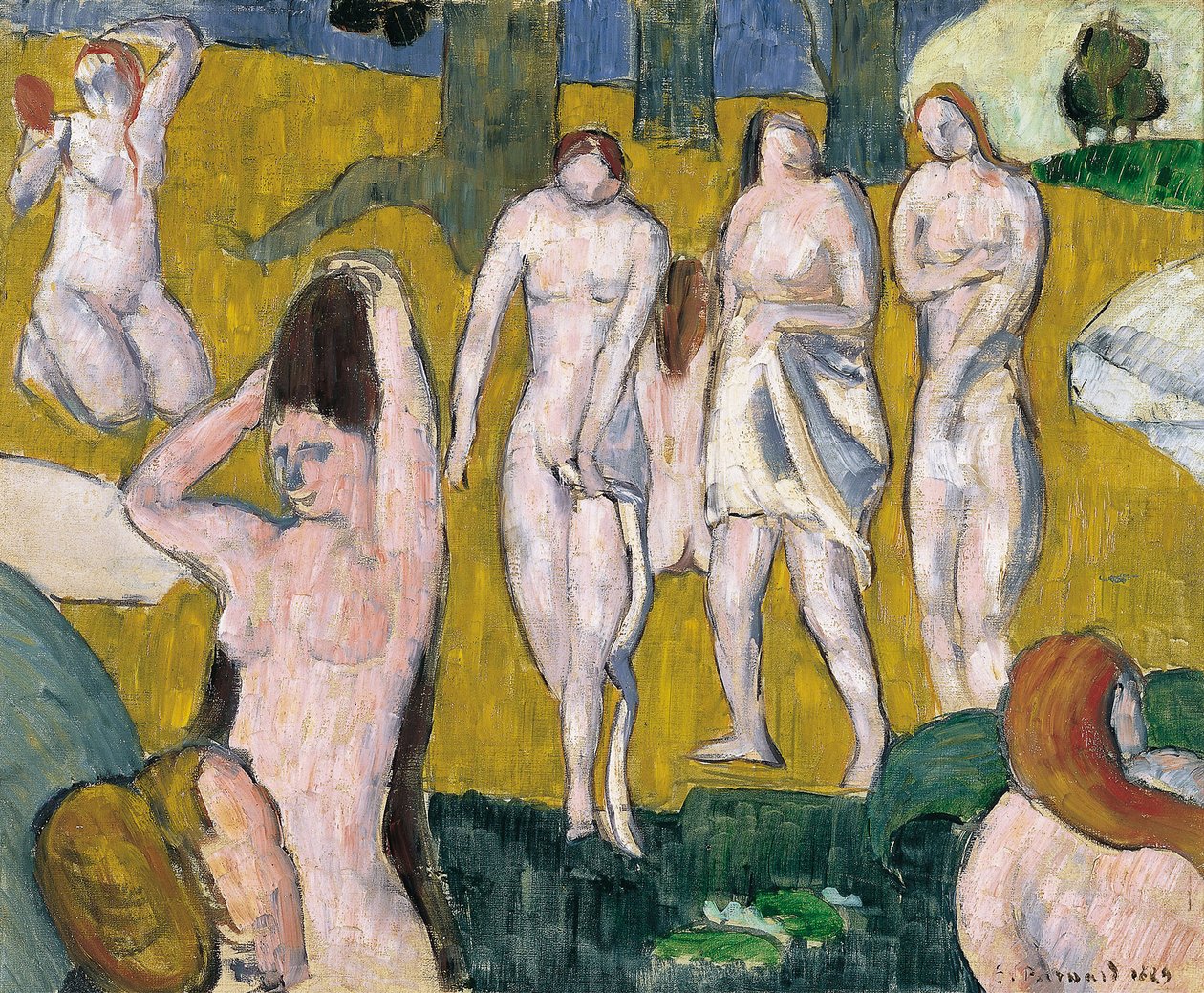 Femmes au bain - Kvinnor som badar - Peinture de Emile Bernard (1868-1941) - 1889 - Olja på duk - 47x57,2 - Thyssen-Bornemisza-samlingar av Emile Bernard