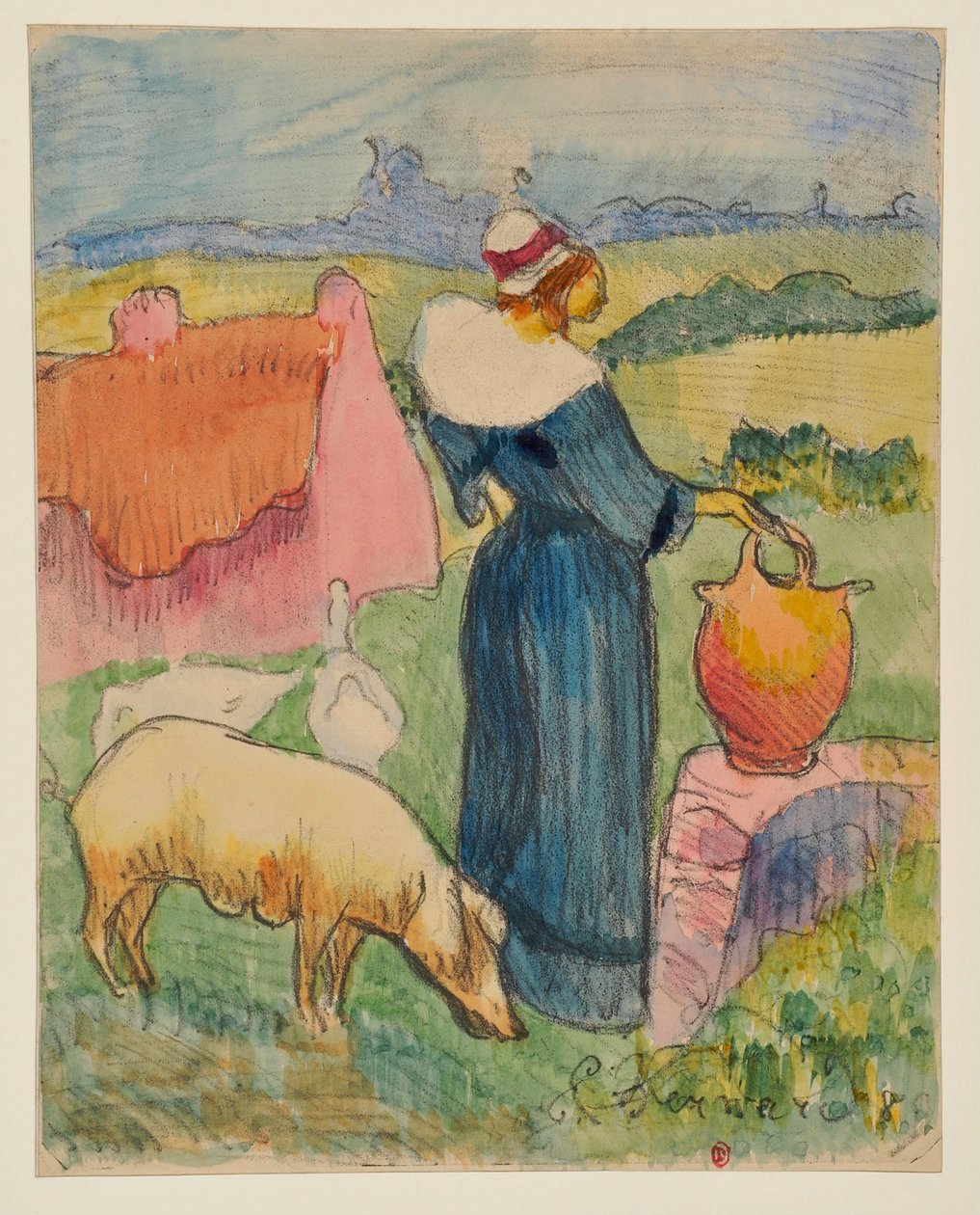 Kvinnan med krukan [provtryck a] av Emile Bernard