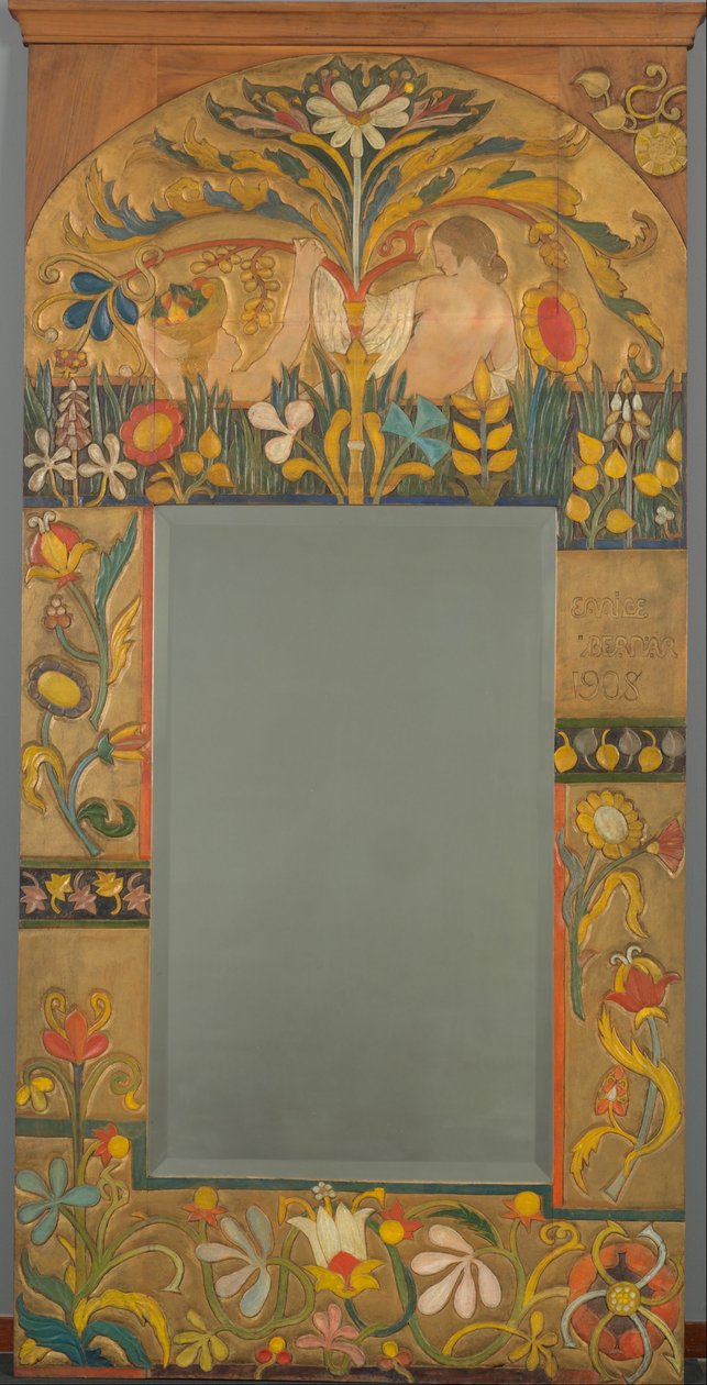 Spegelram dekorerad med växter, blommor och två kvinnofigurer av Emile Bernard