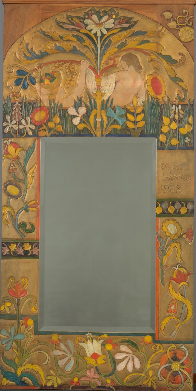 Spegelram dekorerad med växter, blommor och två kvinnofigurer, 1908 av Emile Bernard