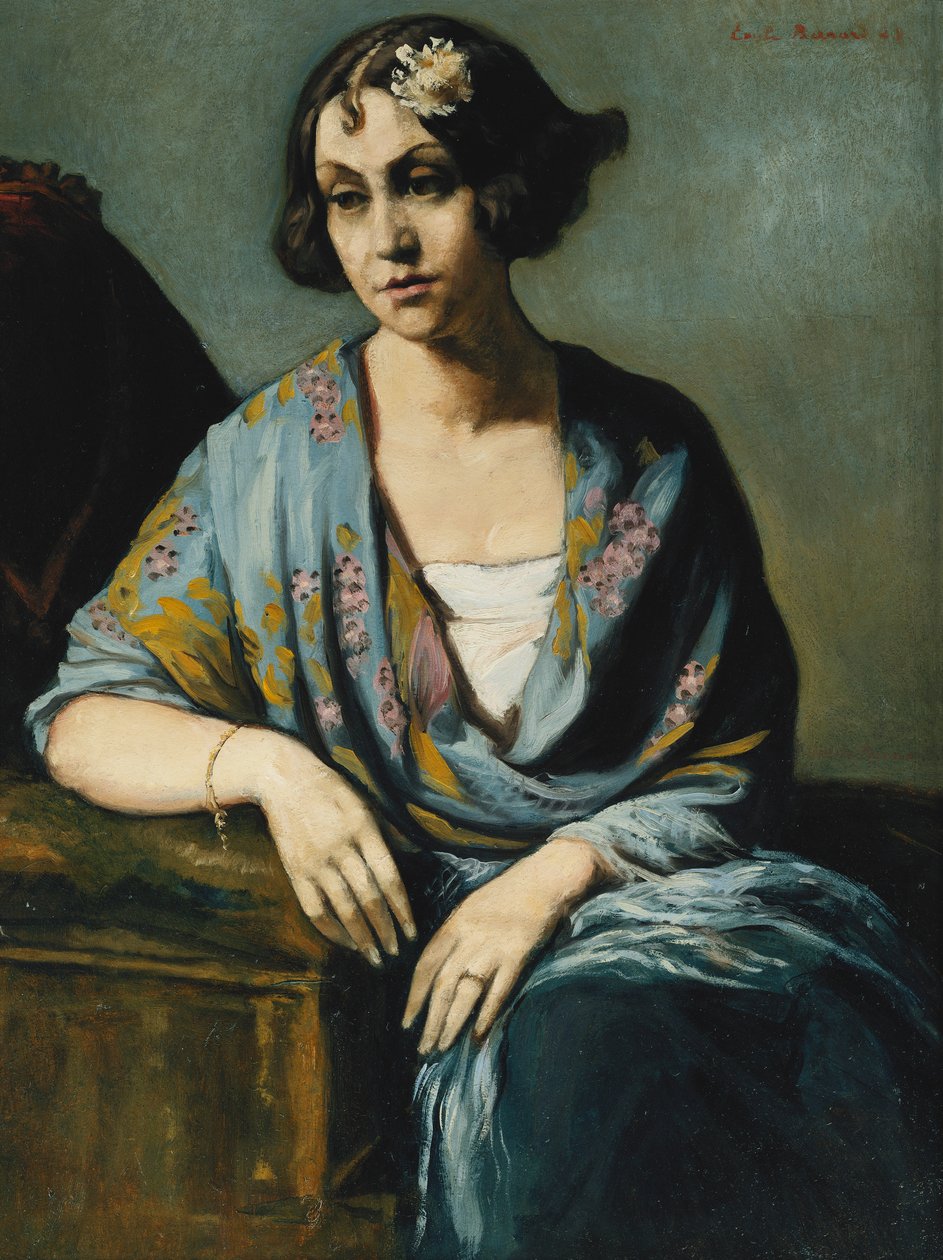 Porträtt av en ung kvinna som lutar sig mot hennes armbåge; Porträtt av en lutande ung flicka, 1928 av Emile Bernard