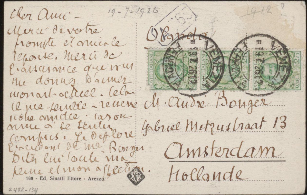 Vykort till Andries Bonger av Emile Bernard