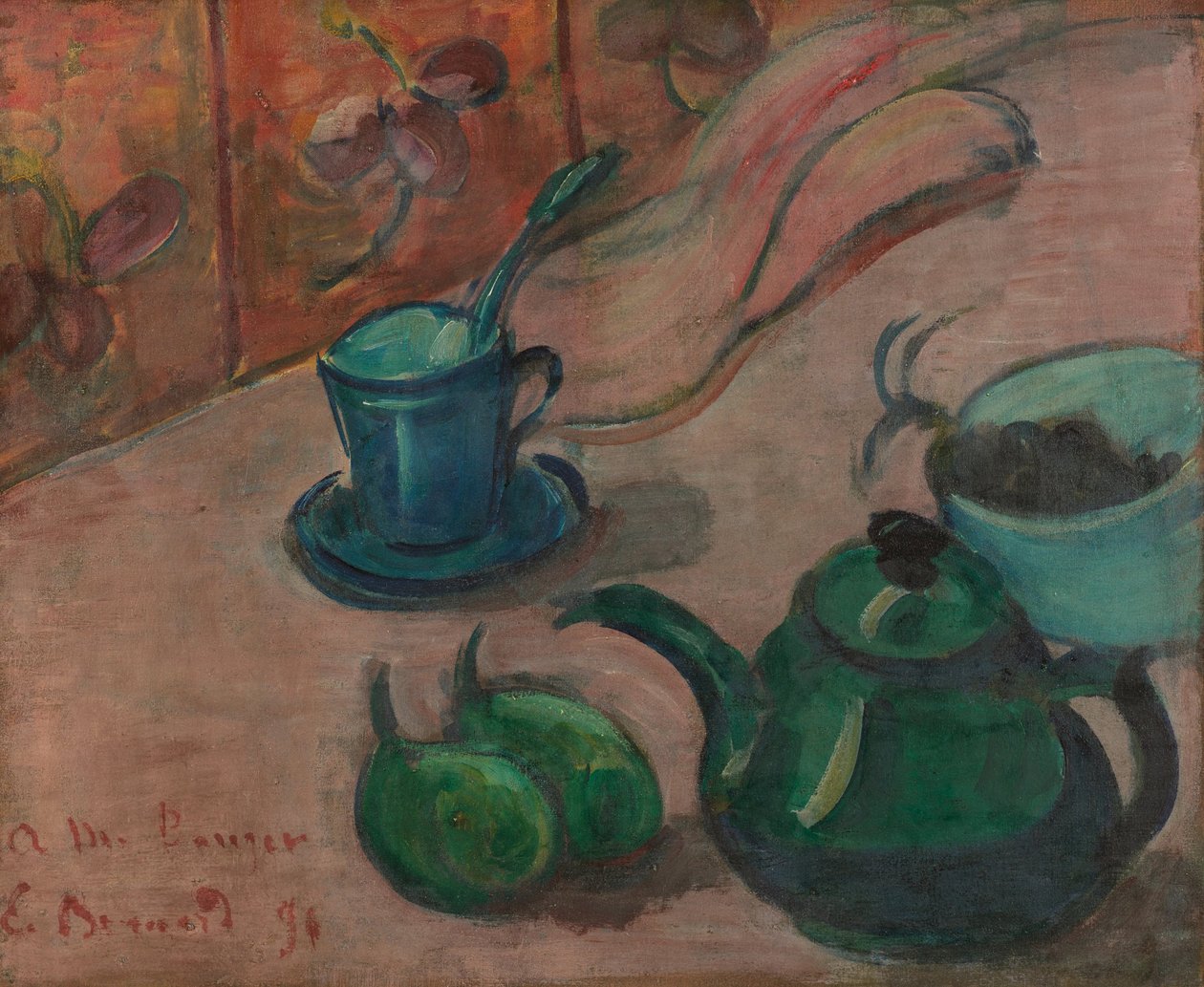 Stilleben med tekanna, kopp och frukt, 1890 av Emile Bernard