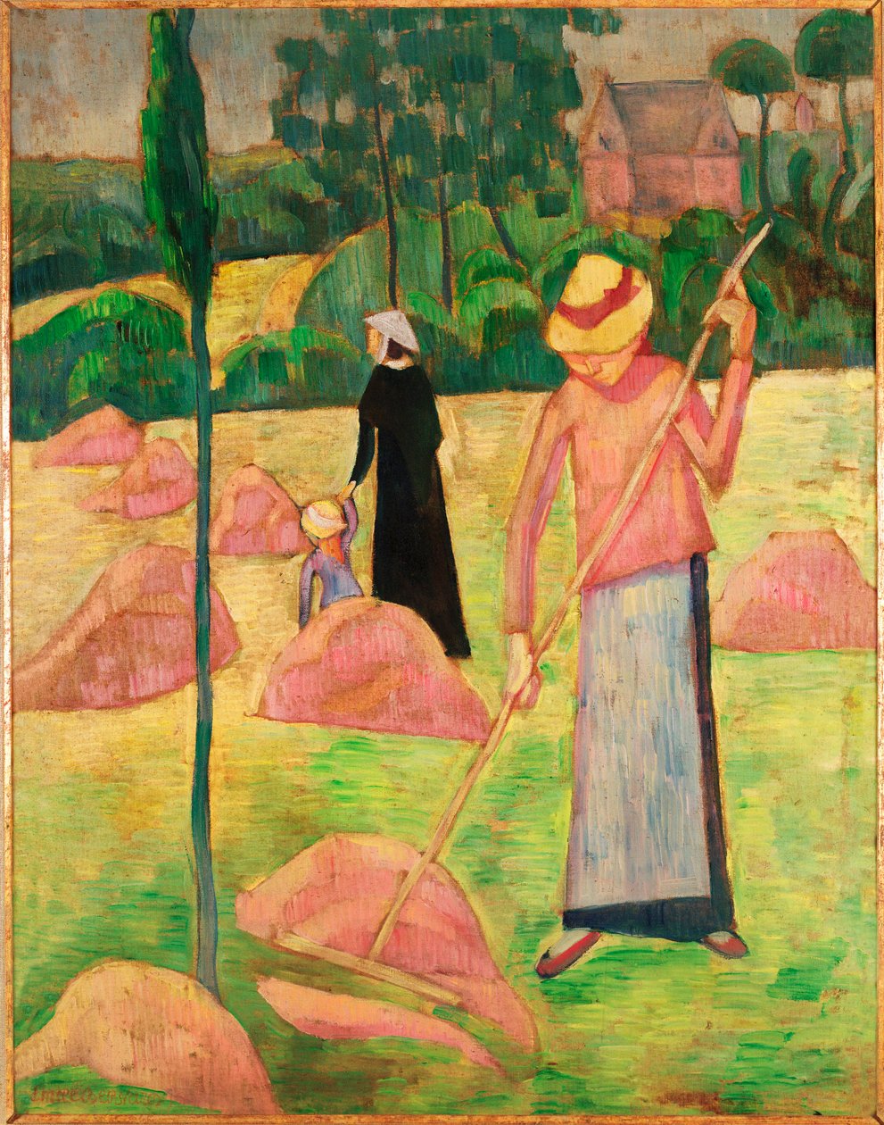 Kvinna med kratta ... (olja på duk) av Emile Bernard
